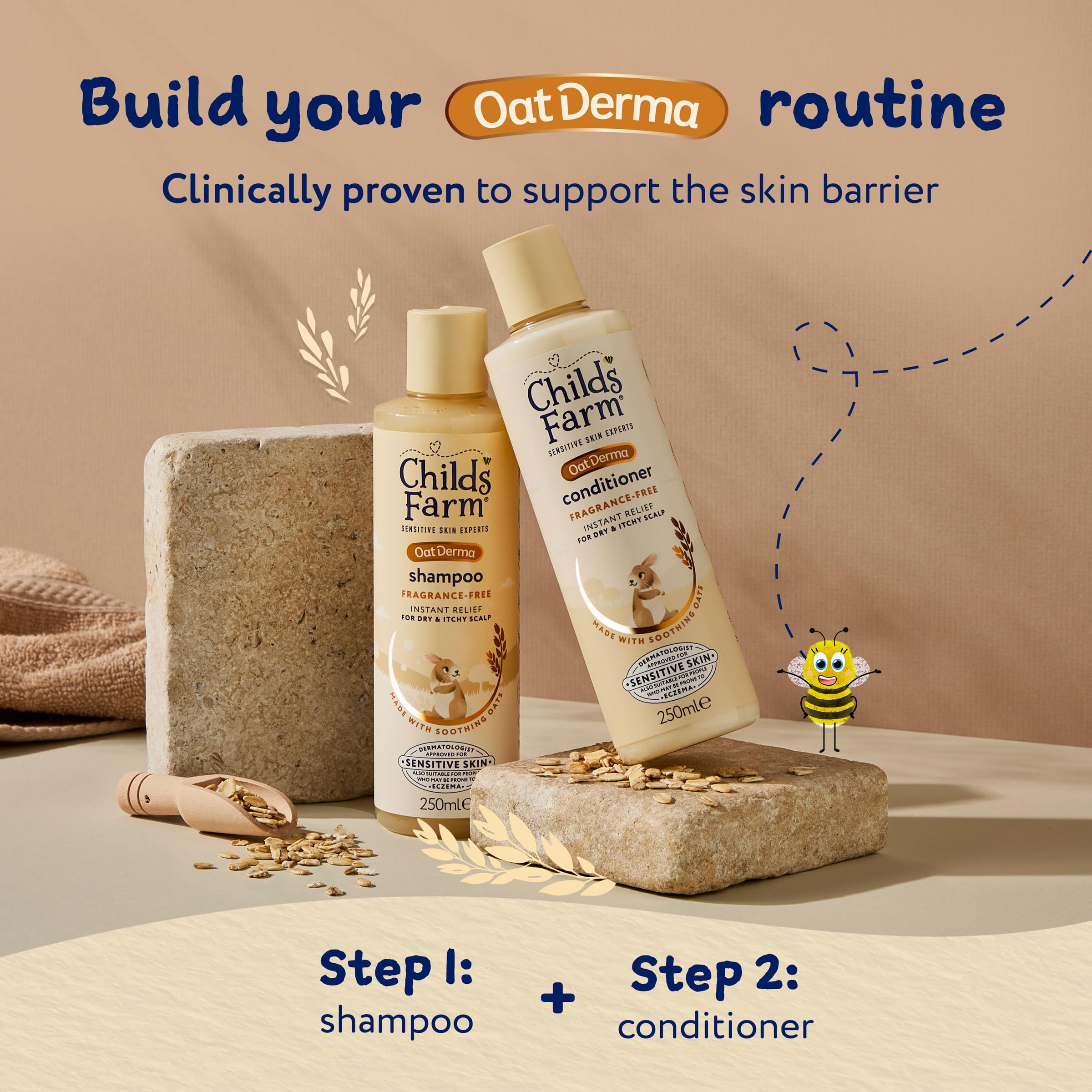 Childs Farm OatDerma Hair Shampoo, Fragrance and Tear Free, Soothing for Sensitive Skin and Scalp, Baby, Kids, 250ml