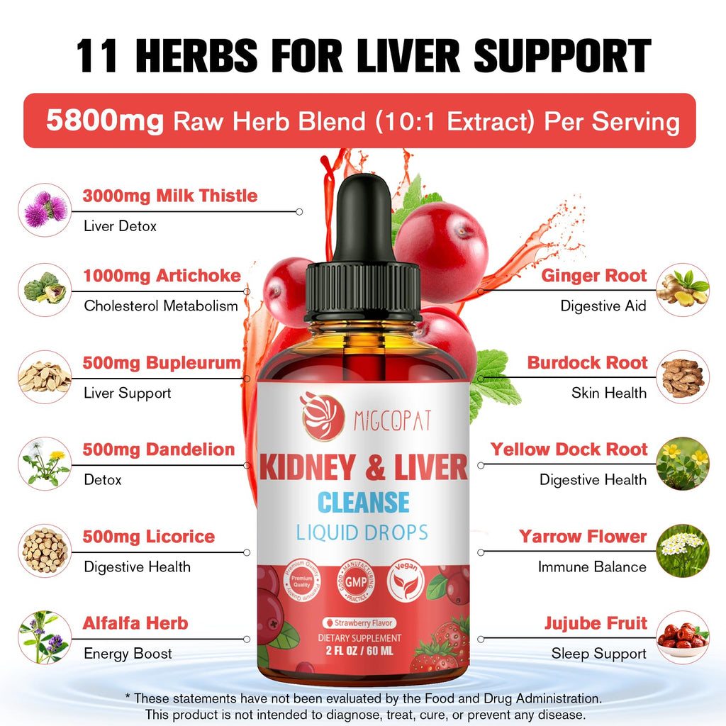 Kidney and Liver Cleanse Detox & Repair Drops - 2 Pack (60ml Each), Cranberry & Milk Thistle Supplement with Artichoke, Astragalus - Natural Herbal Support for Liver, Kidney & Urinary Tract Health