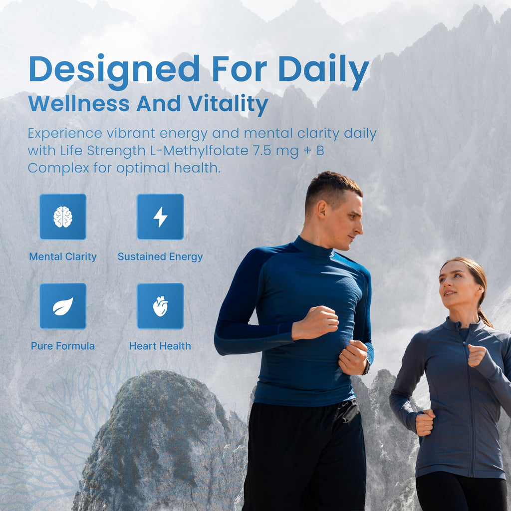 L-Methylfolate 7.5mg + Vitamin B Complex - 5-MTHF, B6 & B12 Methylcobalamin - 60 Capsules - Professional Strength Active Methyl Folate - Non GMO, Gluten Free, No Fillers (2-Month Supply)