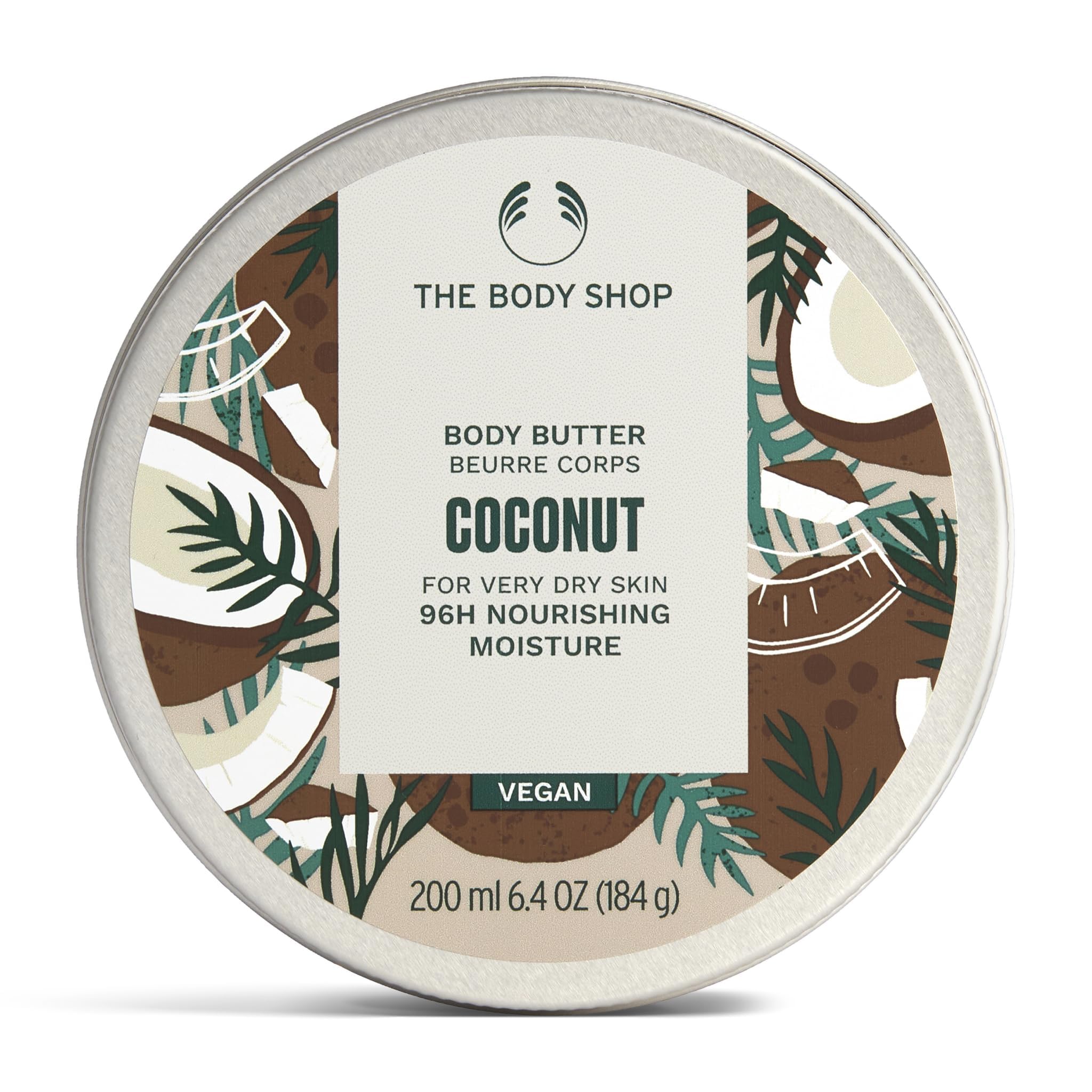 The Body Shop Body Butter | 96hr Nourishing Moisture for Dry Skin | Non-Greasy with Shea Butter for Smoother Softer Skin, Vegan, 200 ml / 6.4 oz (Coconut)
