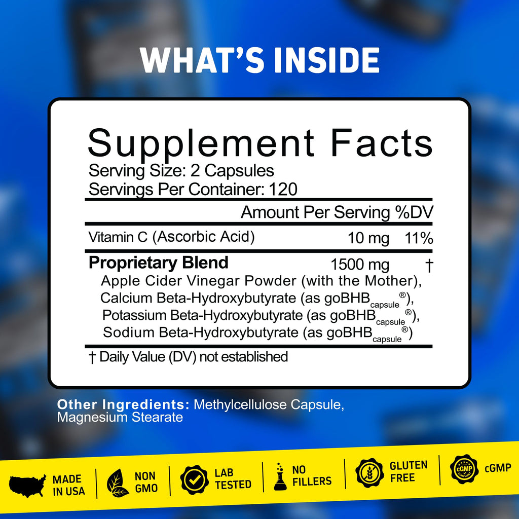 Herbtonics Apple Cider Vinegar + Keto BHB Capsules | GLP-1 Support for Appetite, Cravings & Weight Management | Metabolism Support with Satiety Support | 240 Capsules - 4 Month Supply