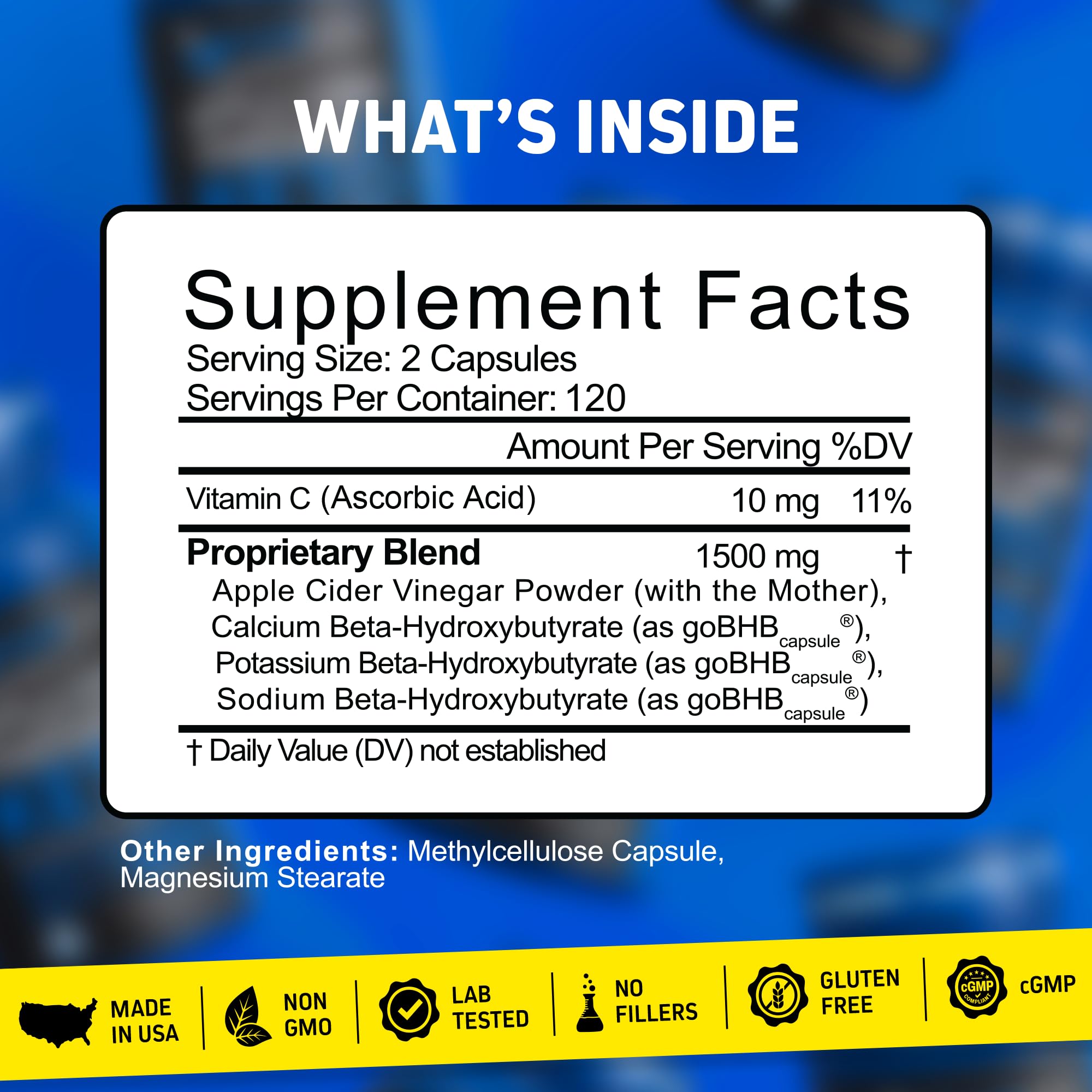 Herbtonics Apple Cider Vinegar + Keto BHB Capsules | GLP-1 Support for Appetite, Cravings & Weight Management | Metabolism Support with Satiety Support | 240 Capsules - 4 Month Supply