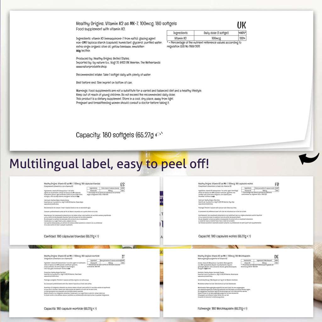 Healthy Origins, Vitamin K2 as MK-7, 100 mcg, 180 Vegetarian Softgels, High Strength, Gluten Free, SOYA Free, Non-GMO