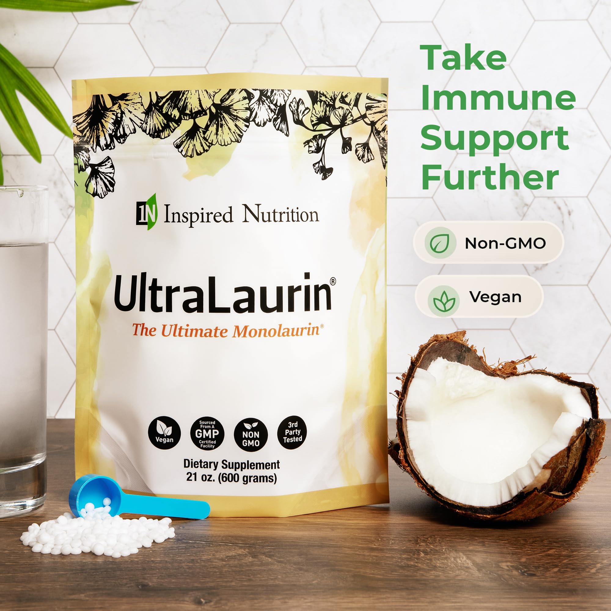 UltraLaurin® Monolaurin Supplement – 3,000 mg Coconut-Derived Pellets for Immune & Gut Health Support, Digestive Wellness – 21 oz / 200 Servings – Vegan, Non-GMO, Natural Immune & Digestive Support