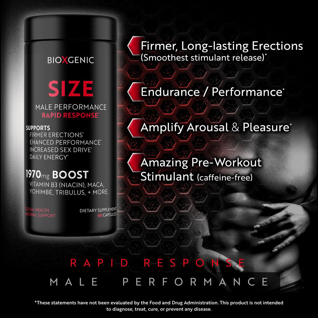 BioXgenic Size Male Performance Formula & Pre-Workout - 60 Capsules
