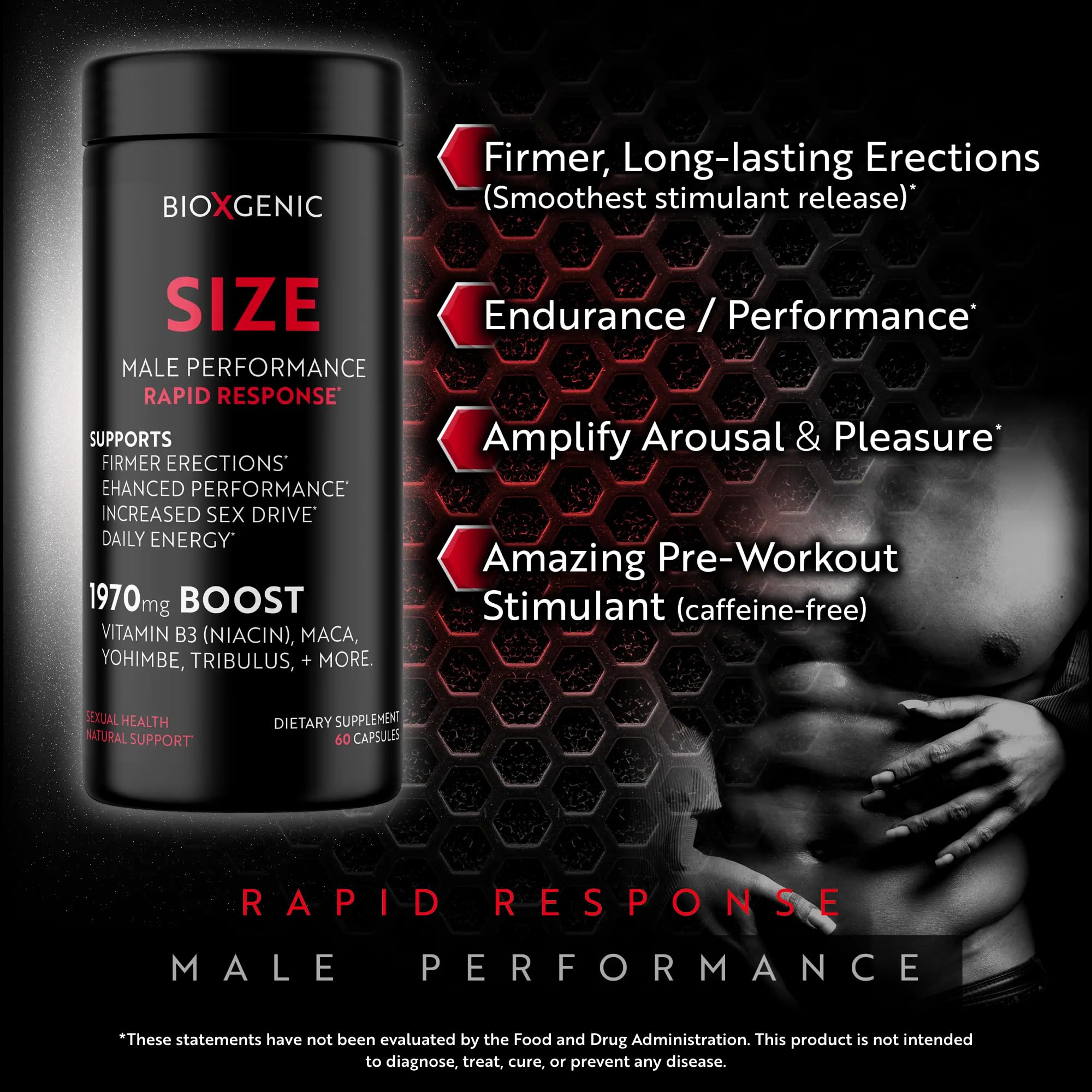 BioXgenic Size Male Performance Formula & Pre-Workout - 60 Capsules
