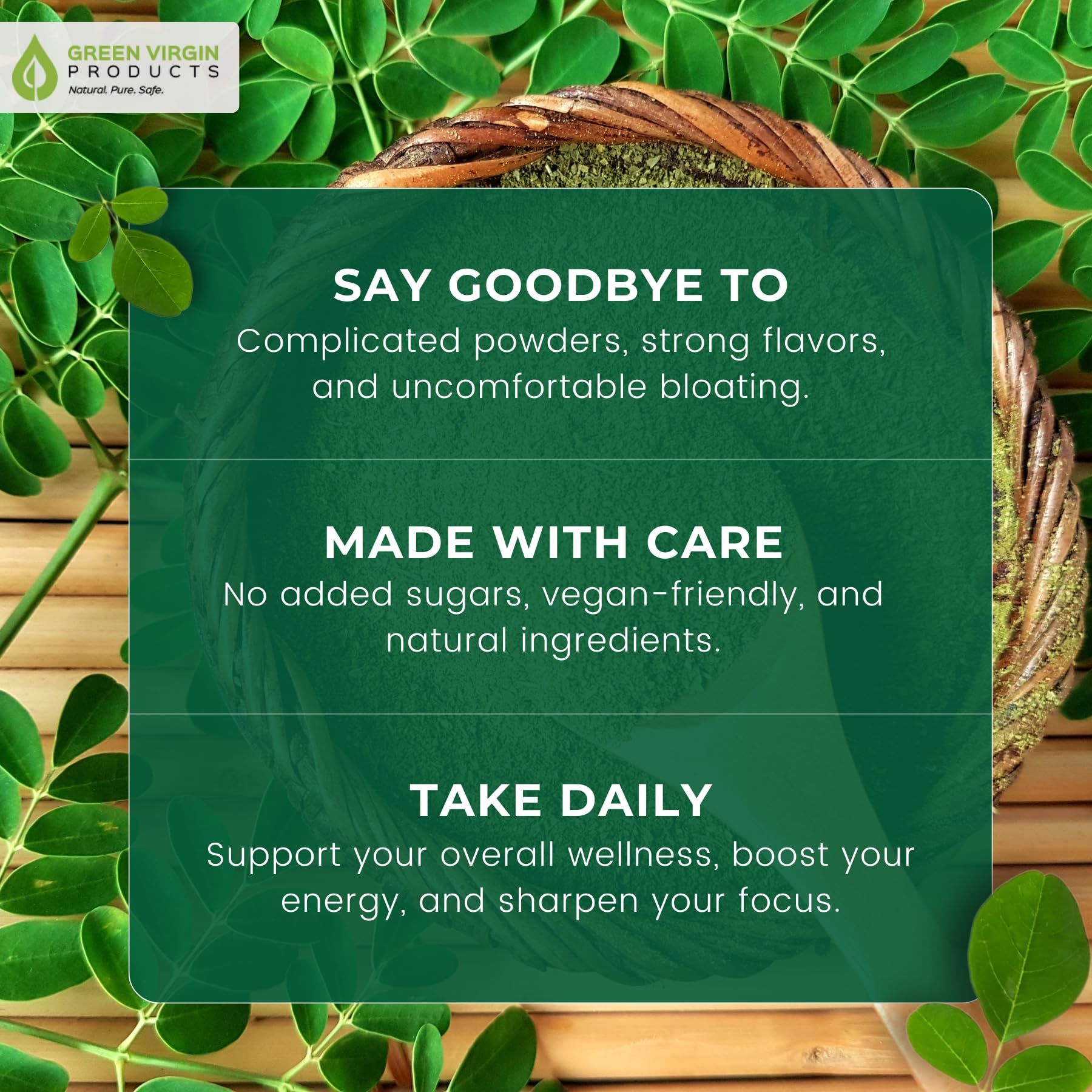 Green Virgin Products Moringa | 90 Vegan Capsules | Certified Organic | Pure Moringa Leaf Powder
