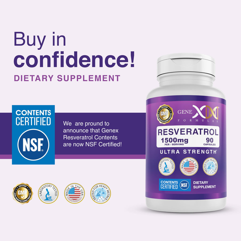 Genex Formulas 1500mg Resveratrol with BioPerine for Absorption (3 Pack) | Organic Trans-Resveratrol Capsules from Japanese Knotweed, Antioxidant Supplement for Healthy Aging