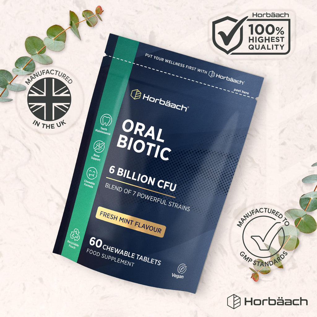 Oral Biotic for Mouth 6 Billion CFU | Advanced Dental Biotics for Adults | 7 Strains Including Lactobacillus Reuteri | 60 Vegan Chewable Tablets | Mint Flavour | by Horbaach