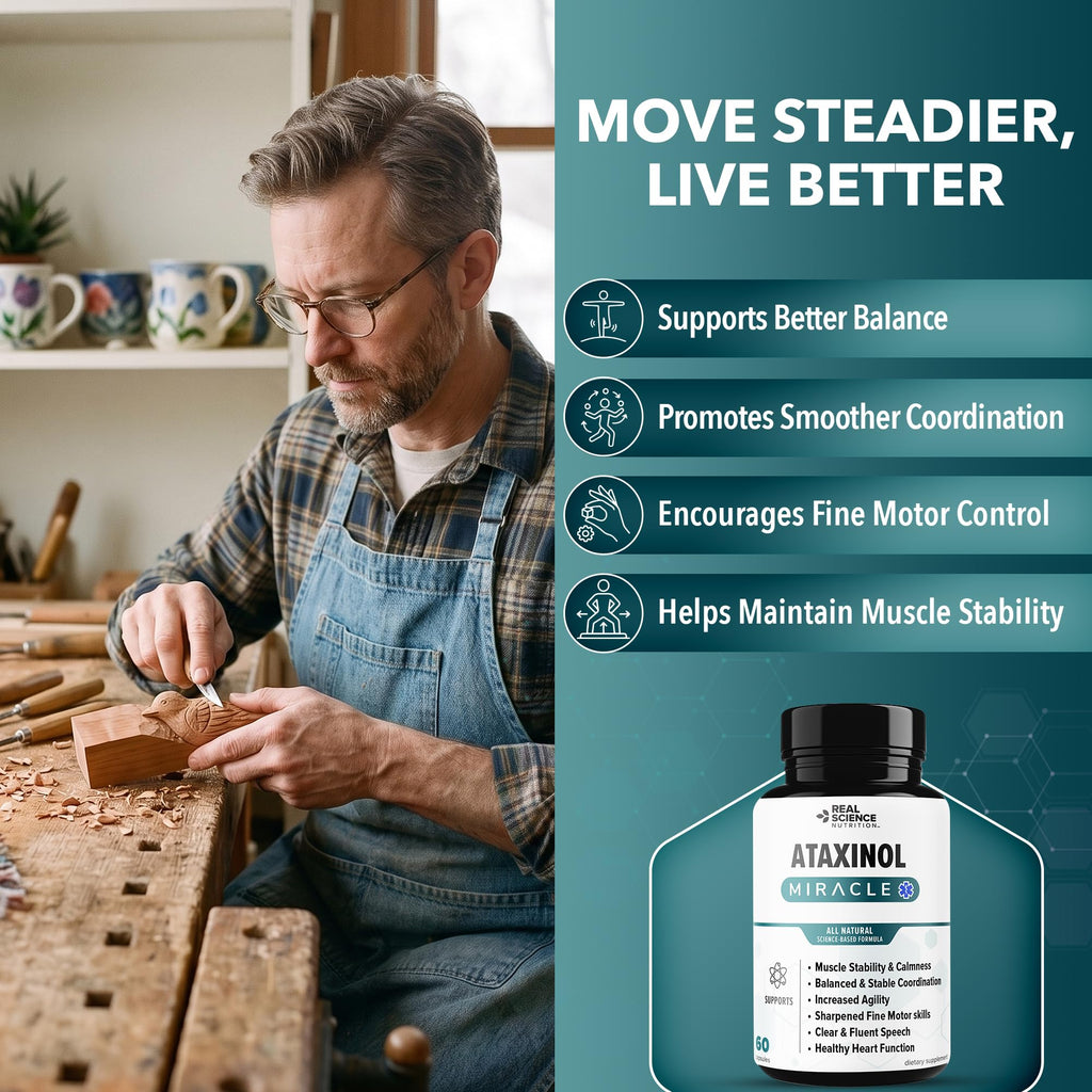 Real Science Ataxinol - Muscle Relaxer & Nerve Support Supplement for Coordination & Muscle Stability - with Vinitrox & GABA for Circulation Support & Nitric Oxide Production, Made in USA, 60 Caps
