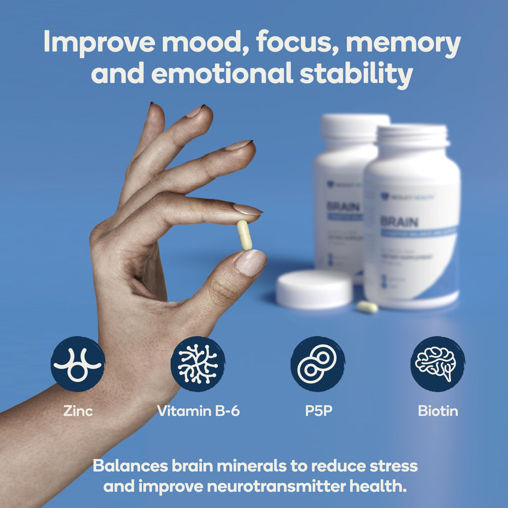 Nedley Health Brain - Balanced Neurotransmitter Support Supplement - Zinc, B6, Biotin for Cognitive Function - 90 Veggie Capsules (Brain)