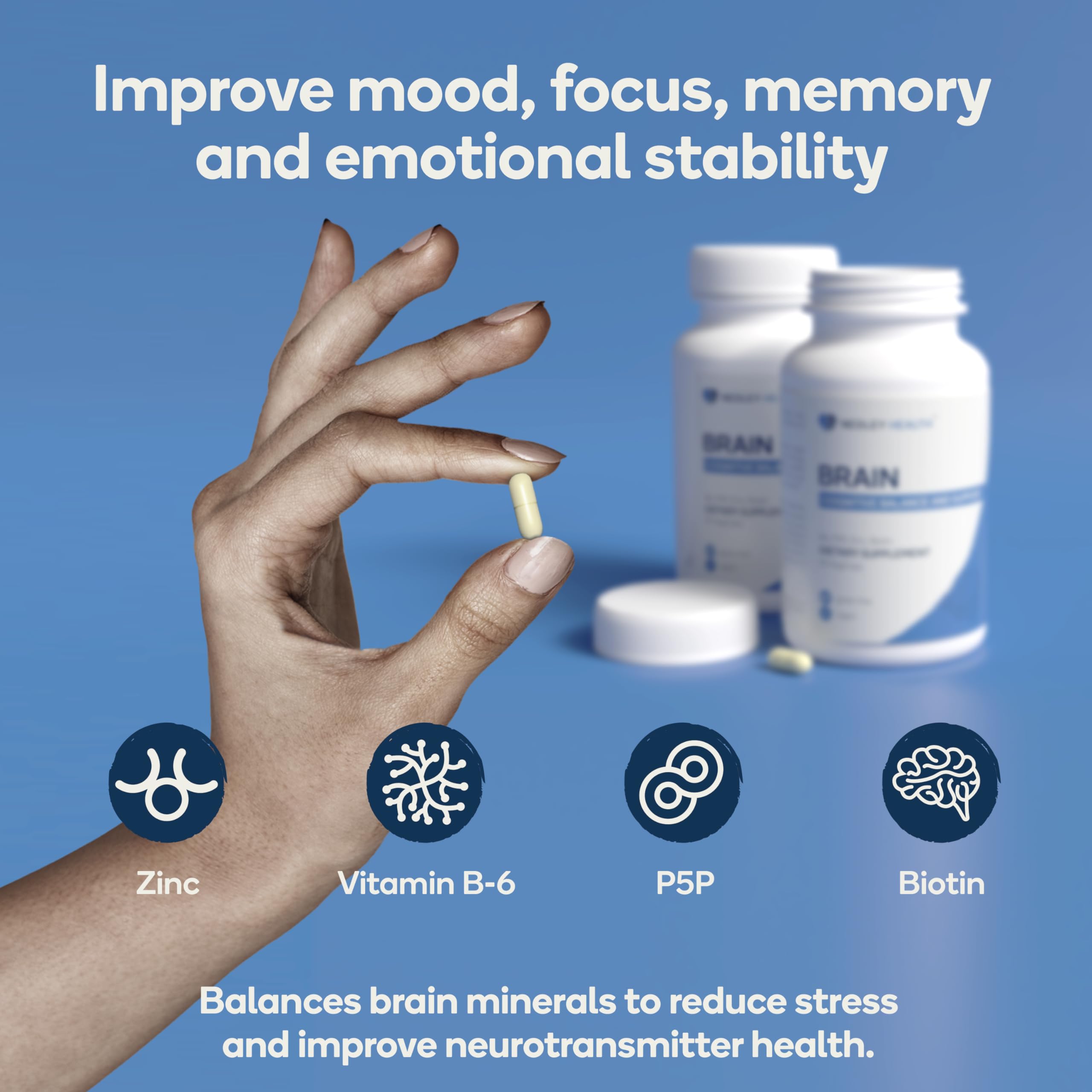 Nedley Health Brain - Balanced Neurotransmitter Support Supplement - Zinc, B6, Biotin for Cognitive Function - 90 Veggie Capsules (Brain)