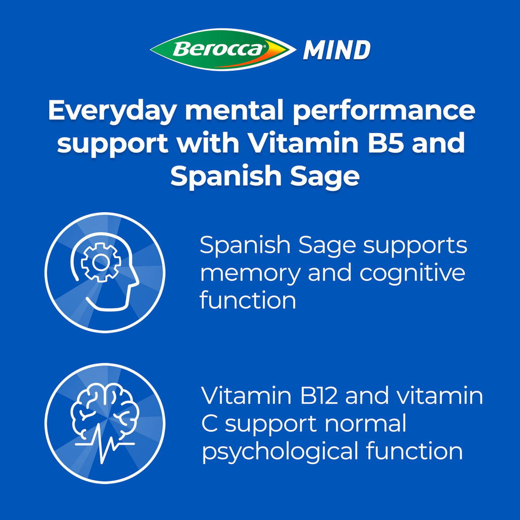 Berocca Mind Effervescent Tablets Including B Vitamins, with Spanish Sage to Support Memory and Mental Performance - 15 Tablets - Citrus Flavour