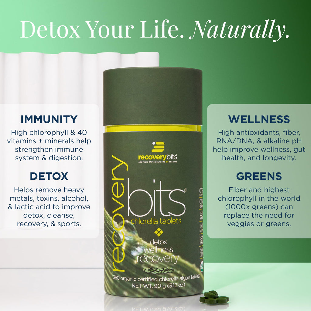 RECOVERYbits - Organic Chlorella Tablets - Plant-Based Algae Superfood - Chlorophyll - Cracked Cell Wall - Energy - Immune System - Detox - Keto - Vegan - Non-GMO - Large Bag - 1000 Tablets