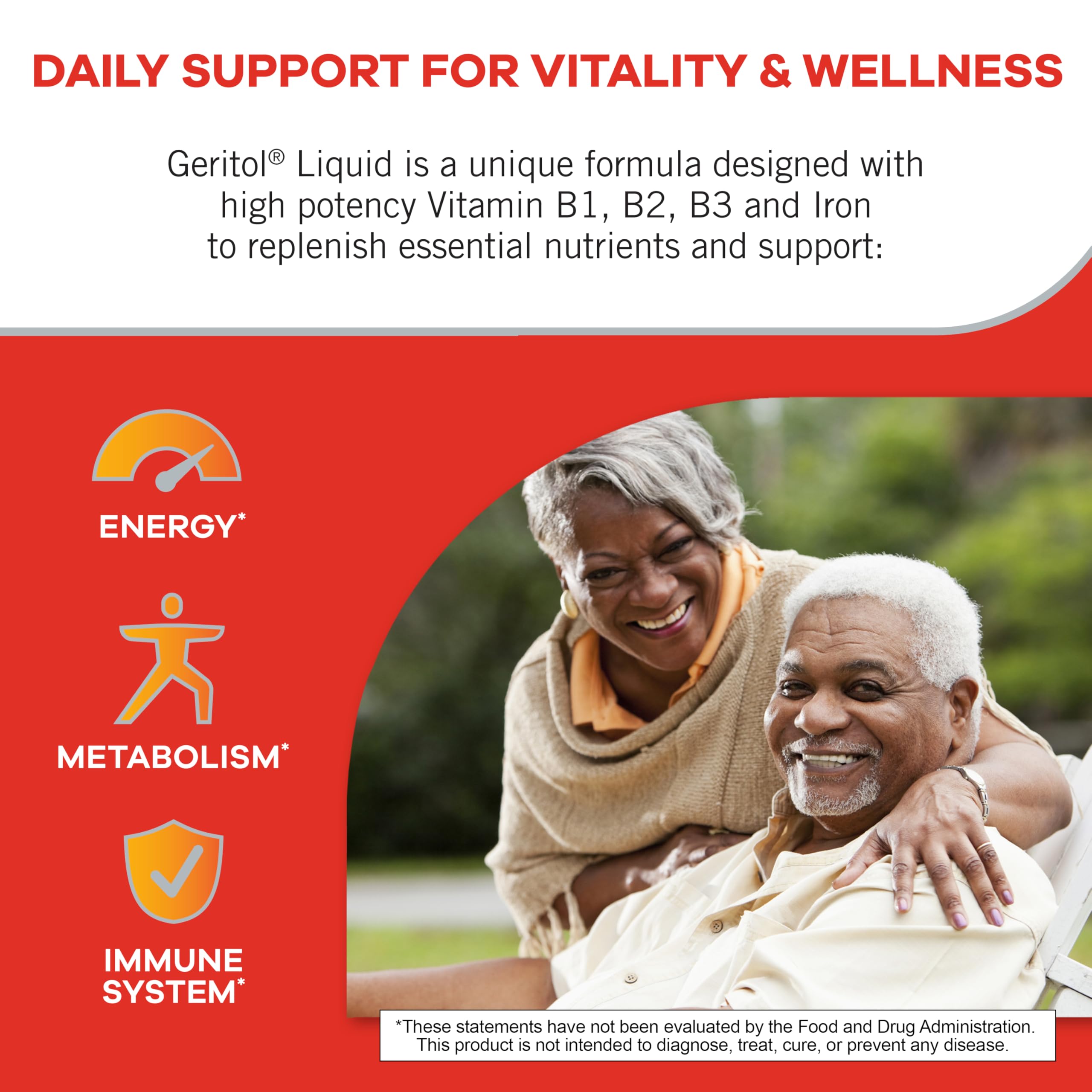 Geritol Liquid Vitamin and Iron Supplement, Energy Support Vitamins, Contains High Potency B-Vitamins and Iron, Easy to Swallow, No Artificial Sweeteners, Non-GMO, 12 Oz (Pack of 3)