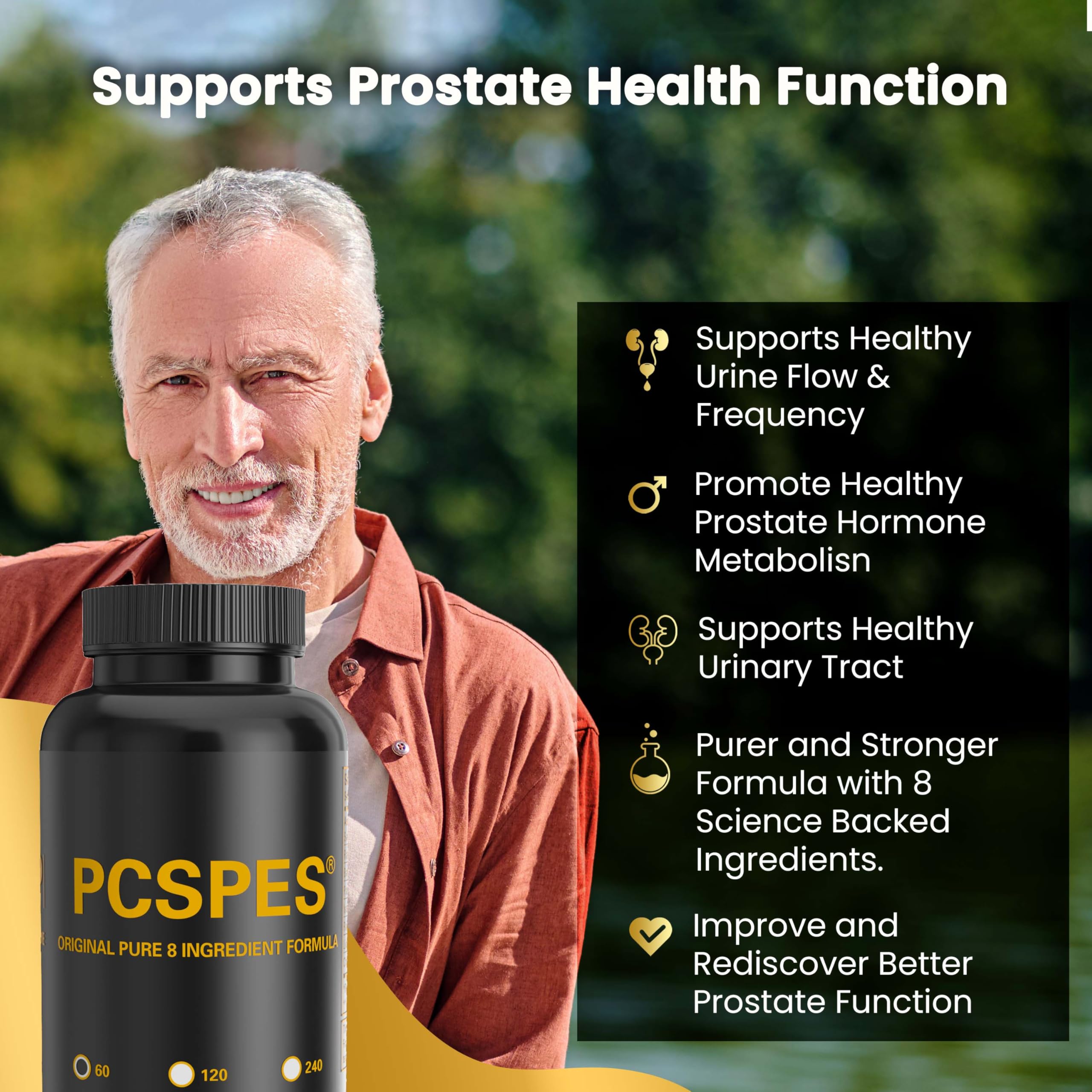 PCSPES - Prostate Supplements for Men - Lower PSA Levels Naturally with Saw Palmetto & 7 Pure Herbs - Bladder Control Supplements & Reduce Nighttime Urination 60 Count