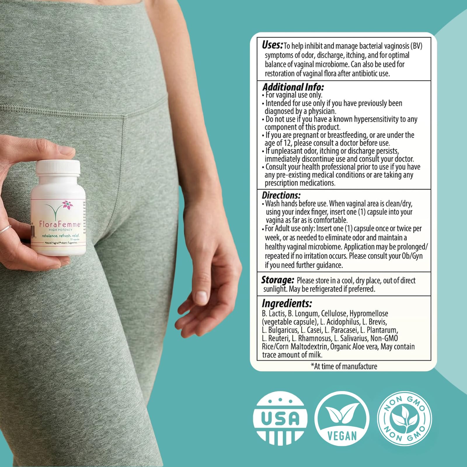 FLORAFEMME - pH Vaginal Probiotics Suppository - Supports pH Balance of Yeast & Bacteria for Feminine Freshness. Supports Restoration of Healthy Vaginal Flora & Eliminates Vaginal Odor