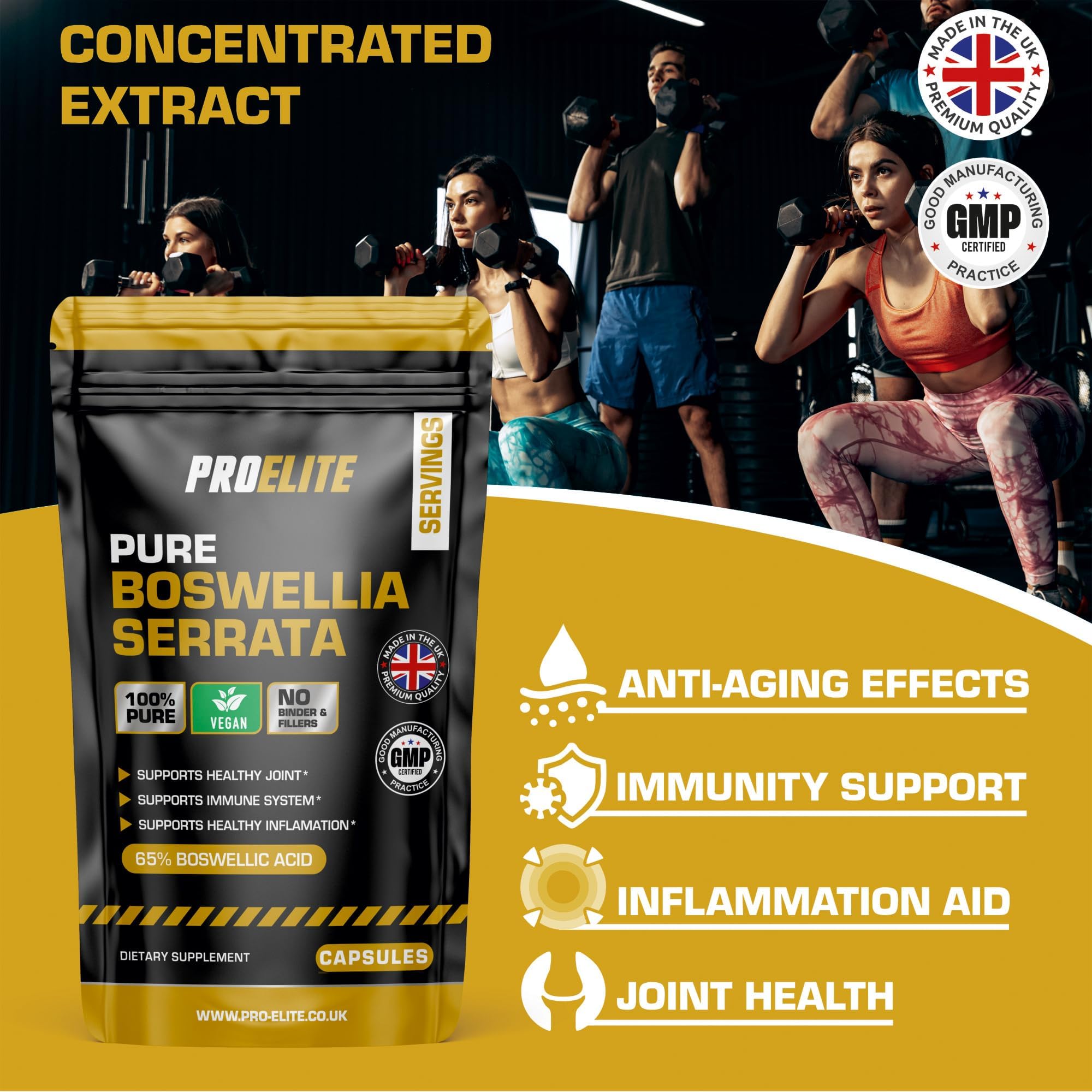 Boswellia Serrata Extract 10,000mg 30 Capsules (1 Months Supply) – 65% Boswellic Acid (500mg per Capsule) | Joint Care Supplements | Indian Frankincense Resin by PROELITE
