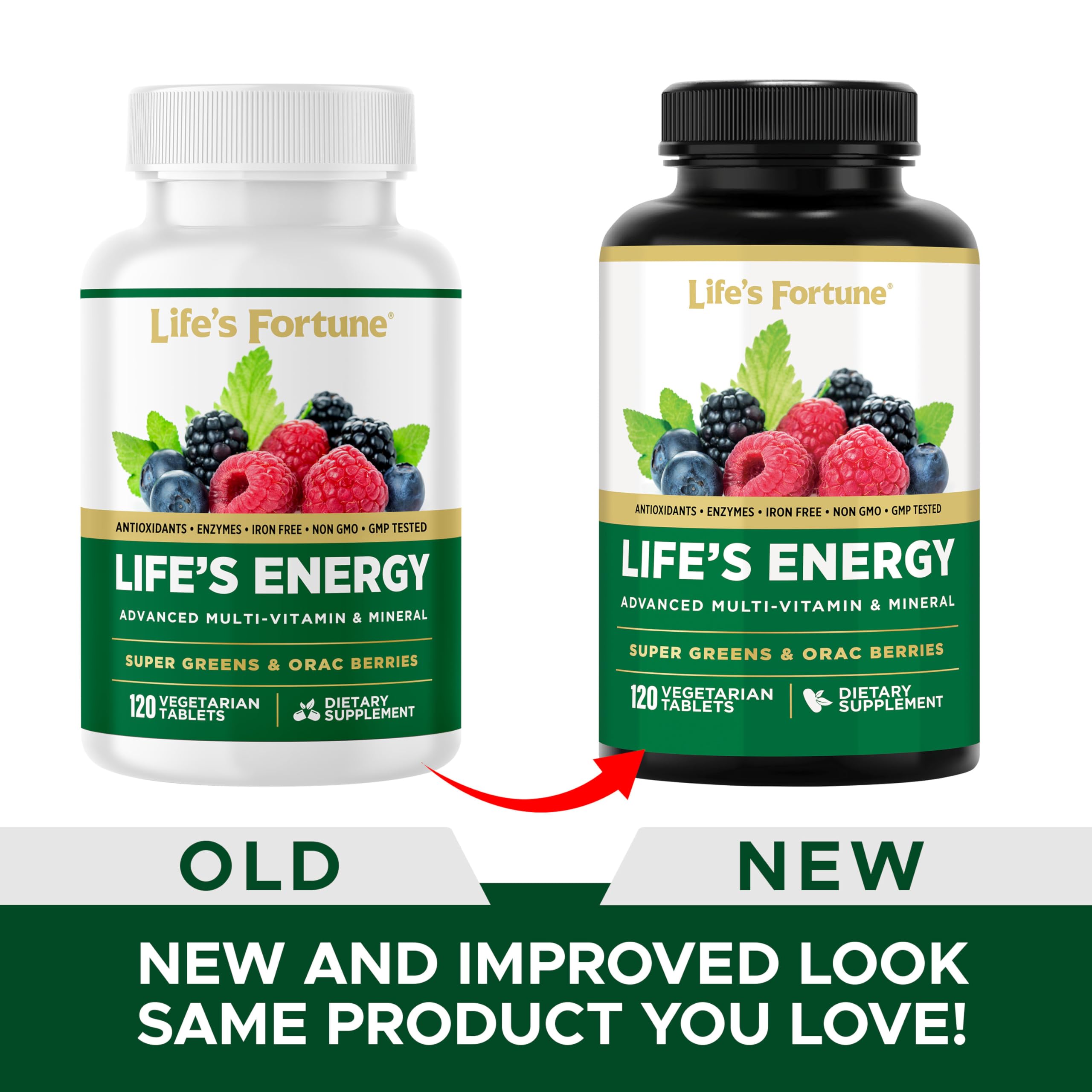 Life's Energy Advanced Daily Multivitamin for Men & Women, Energy & Immune Support Supplement with Super Greens - Antioxidants & Enzymes - Iron Free, Vegetarian, 120 Tablets by Life's Fortune