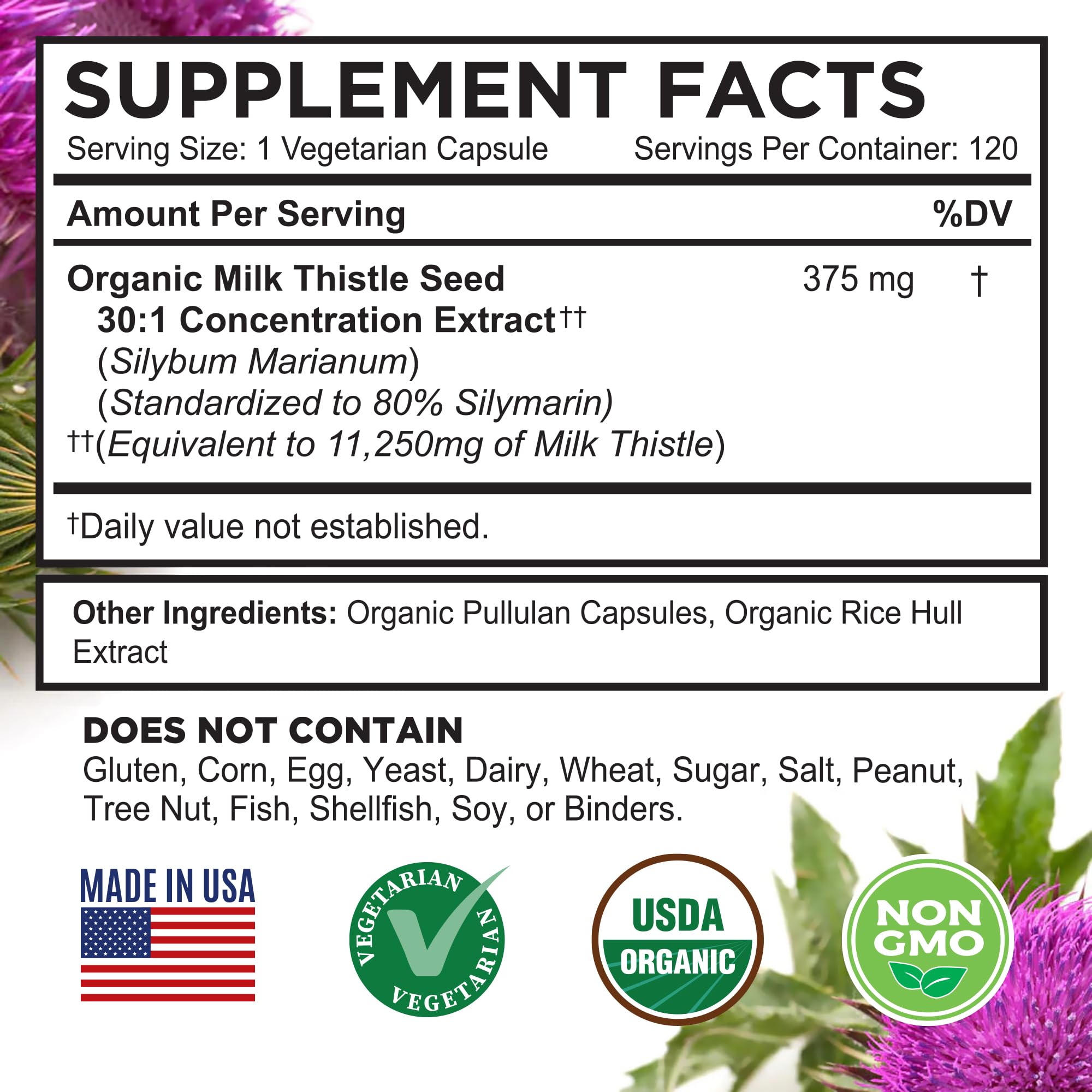 FarmHaven USDA Organic Milk Thistle Capsules | 30X Concentrated Seed Extract & 80% Silymarin Standardized - Supports Liver Function and Overall Health | Non-GMO | 120 Vegan Capsules