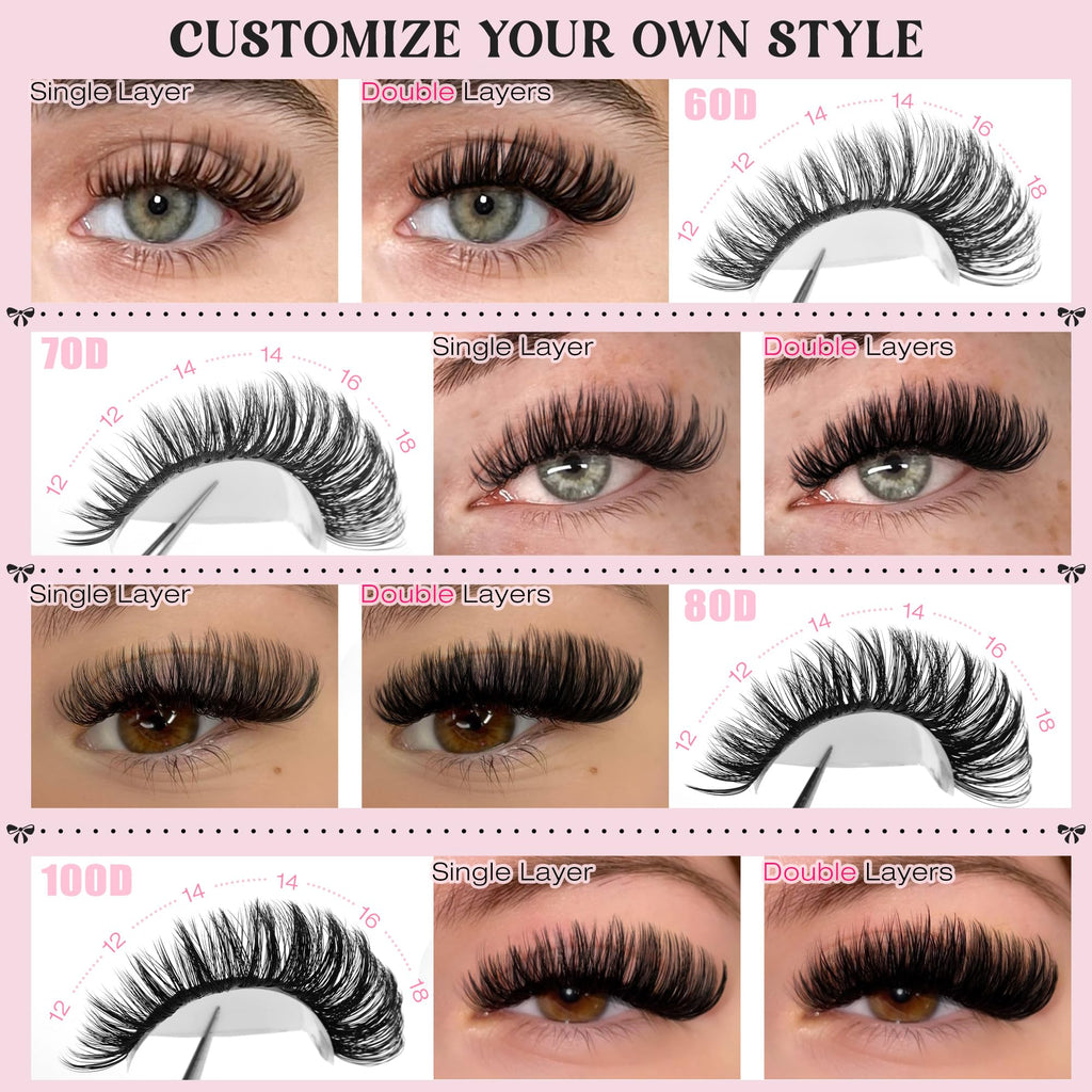 Goddvenus Eyelash Clusters Kit 60+70+80+100D Individual Lashes 320Pcs 12-18mm Lash Extension Kit Wispy Eyelash Extension Kit Fluffy Volume Waterproof Cluster Eyelash Extensions Kit