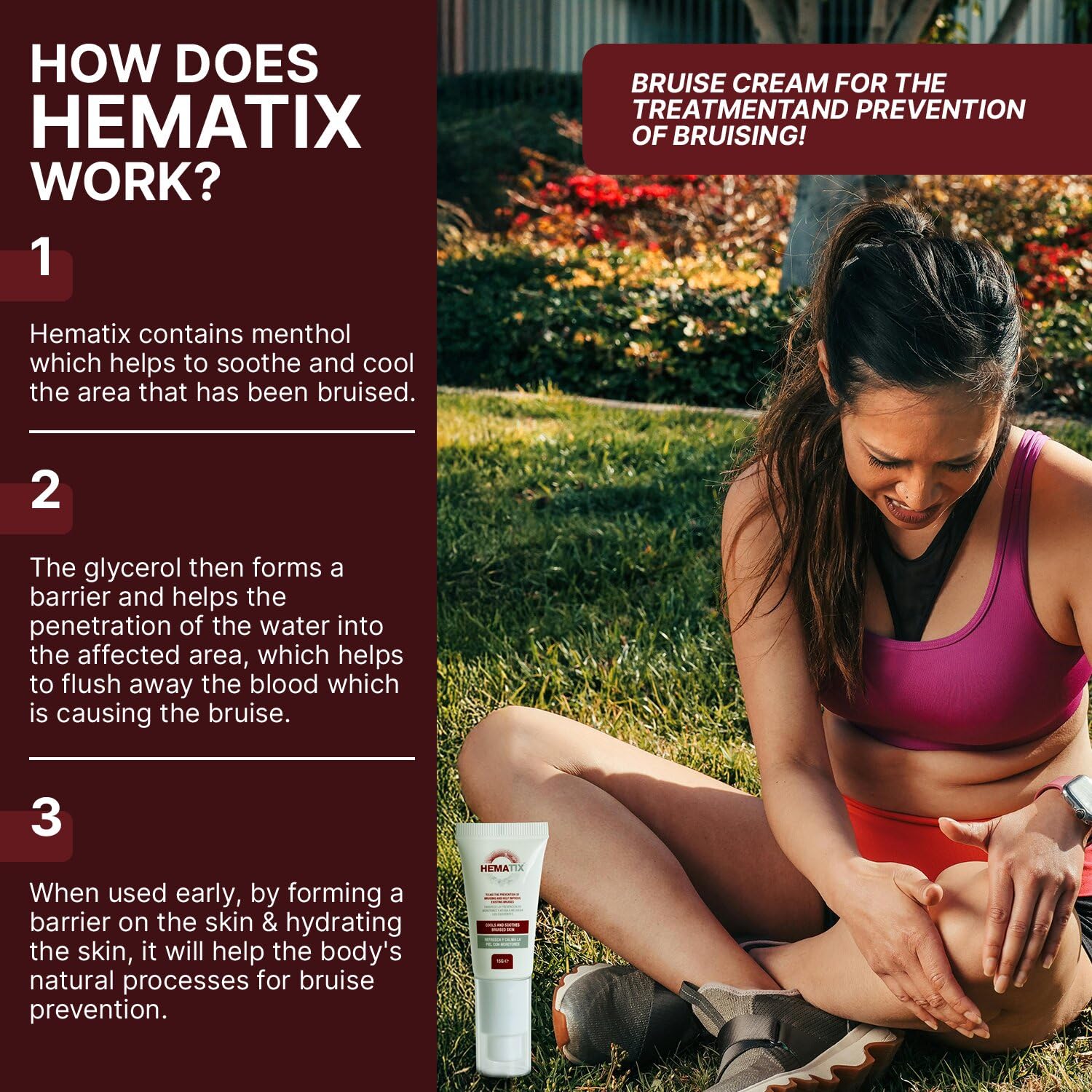 HEMATIX Bruise Cream - 15g - Clinically Proven Advanced Healing Formula with Glycerol and menthol for Bruise Prevention - High Strength Natural Anti Bruise Treatment Balm Gel for Healing
