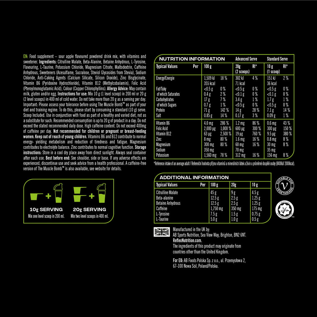 Reflex Nutrition The Muscle Bomb (40 serv) Sour Apple - Pre-Workout - Pre-Workout Booster