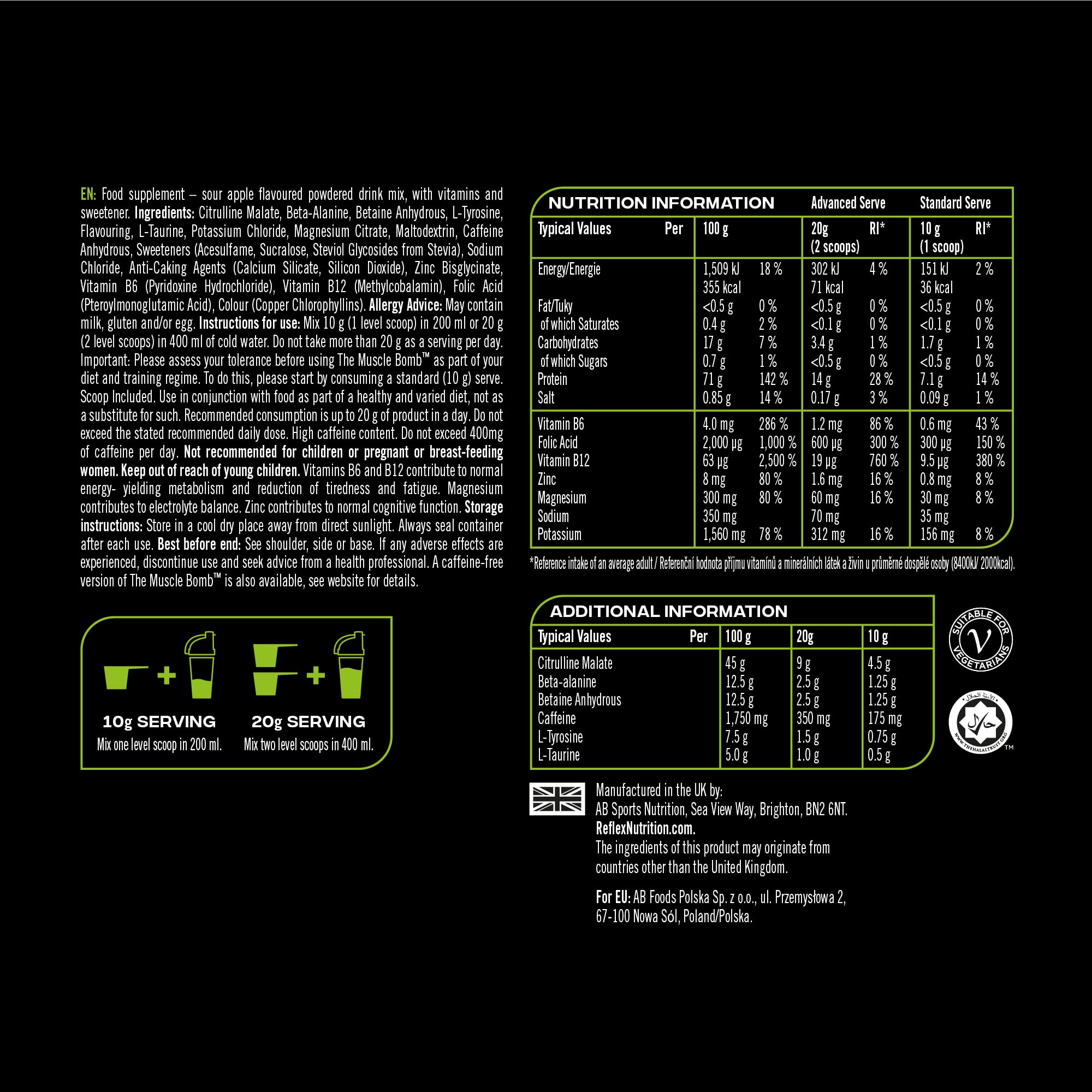 Reflex Nutrition The Muscle Bomb (40 serv) Sour Apple - Pre-Workout - Pre-Workout Booster