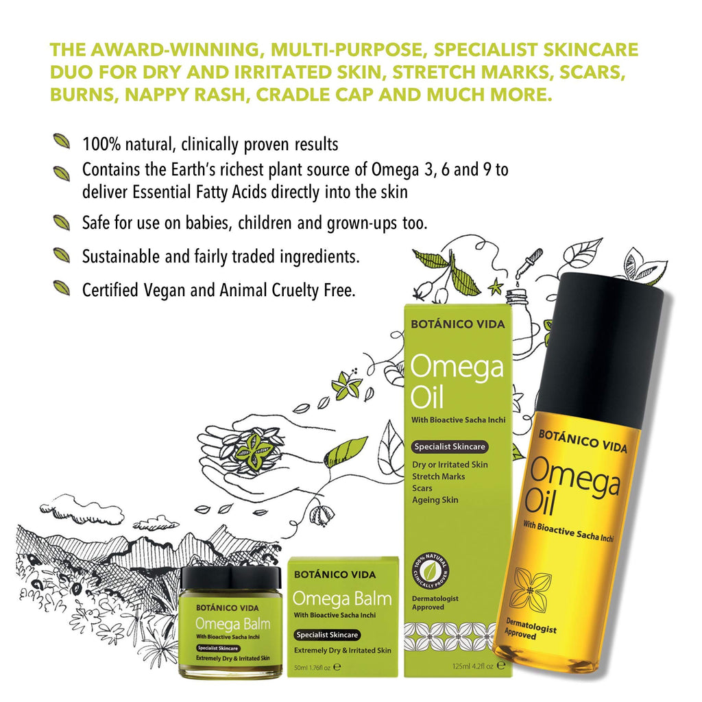 Botanico Vida, Omega Oil. The 100% Natural Body Oil for Stretch Marks, Scars, Dry Skin. Clinically Proven Skincare, 1.76 fl oz / 50 ml