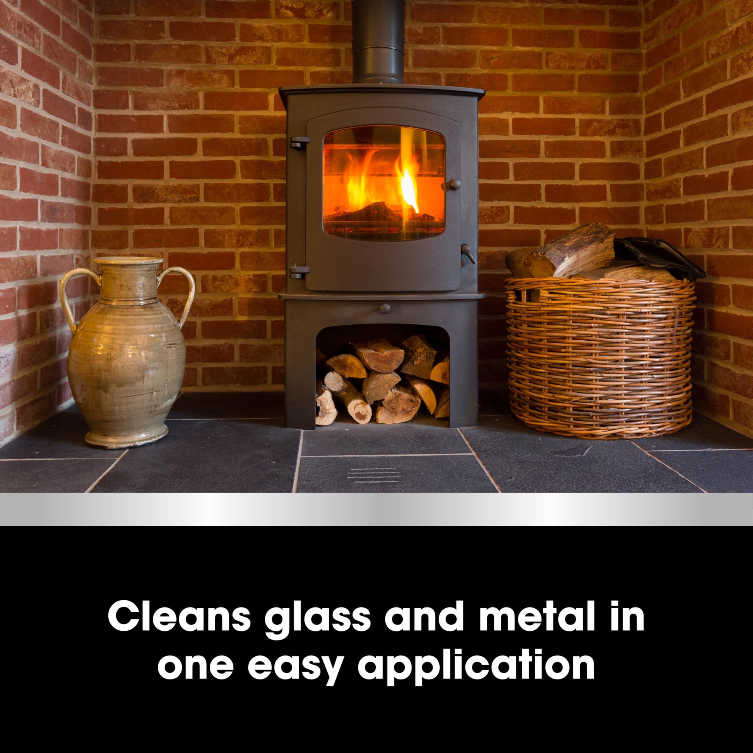 Furniture Clinic Stove Care Kit – Clean & Restore Log Burners, Grates, & Fireplaces | Removes Soot & Dirt | One Bottle Glass & Metal Cleaner + Stove Polish | 500ml / 17 Fl Oz Each Bottle