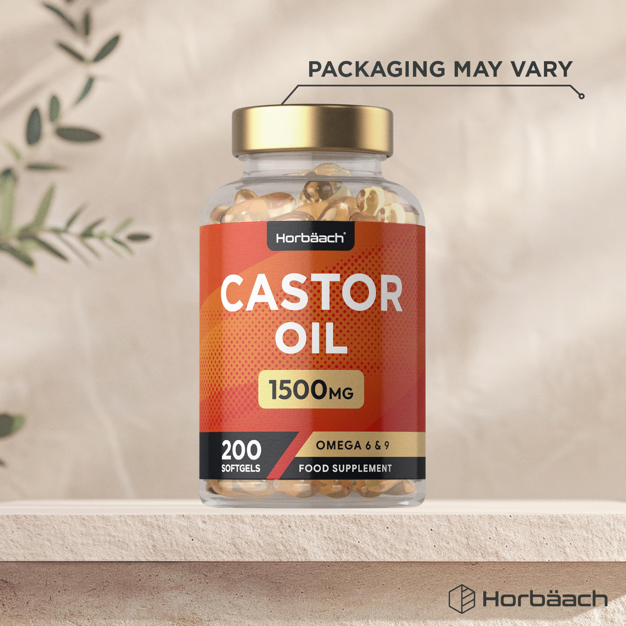 Castor Oil Capsules 1500mg | 200 Softgel Capsules | Digestive Health | Rich in Omega 6 & 9 | Pure Castor Oil Supplement | By Horbaach