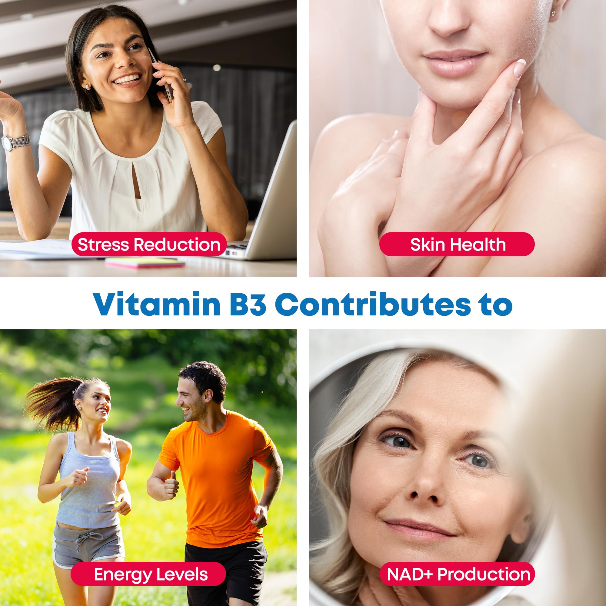 Vitamin B3 Nicotinamide (Niacinamide) 500mg 90 Capsules (V) Purest- no additives. Vegan. No-Flush Niacinamide. Made by Health4All