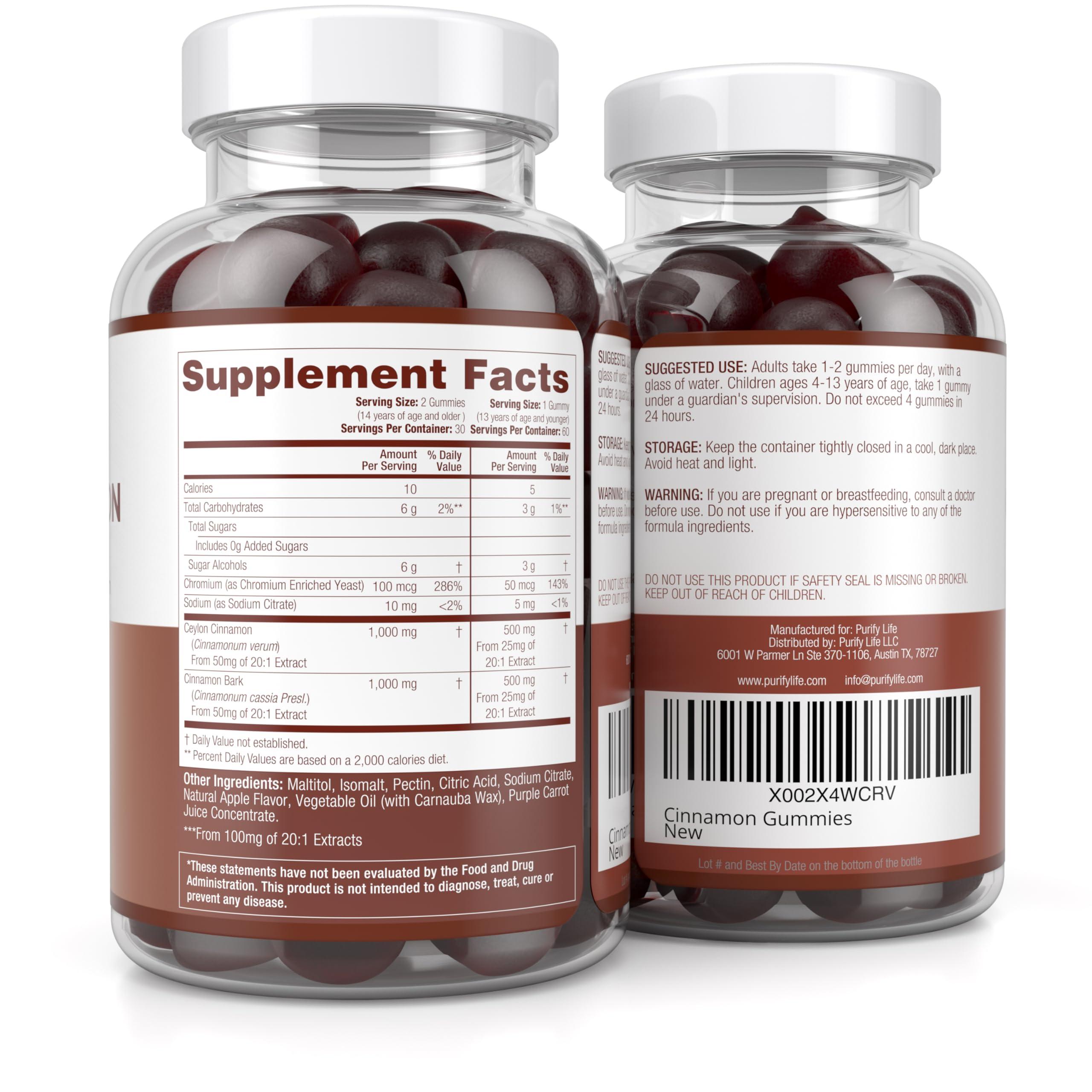 Sugar-Free Ceylon Cinnamon Gummies (2,000mg/Serving) – Vegan, Gluten-Free Herbal Cinnamon Supplement – Replace Cinnamon Capsules, Pills & Powders, 7-Keto – 60 Chews