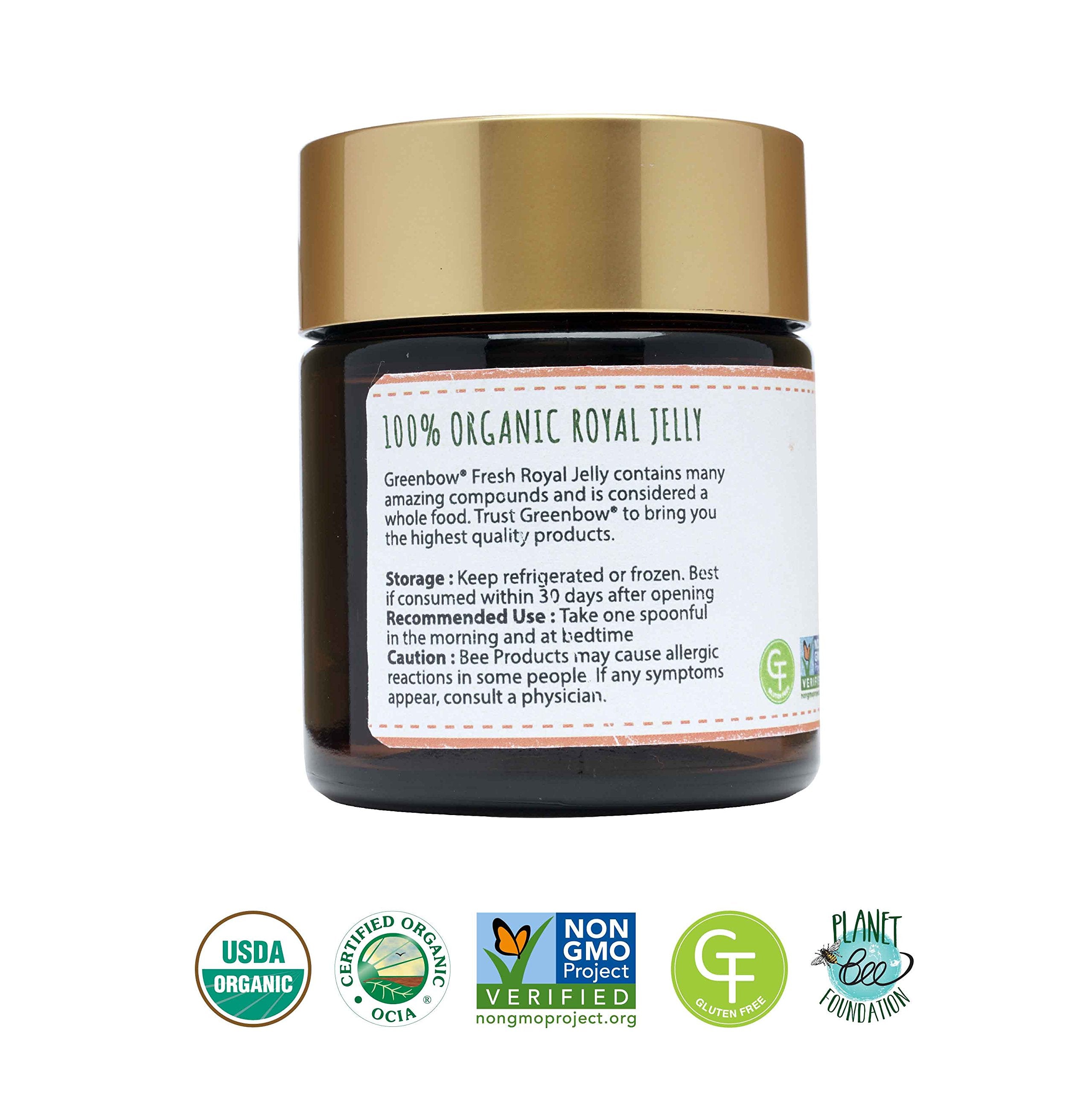 Greenbow Organic Fresh Royal Jelly - 100% USDA Certified Organic, Non-GMO, Halal, Certified GMP, Pure, Gluten Free - One of The Most Nutrition Packed - (113g)