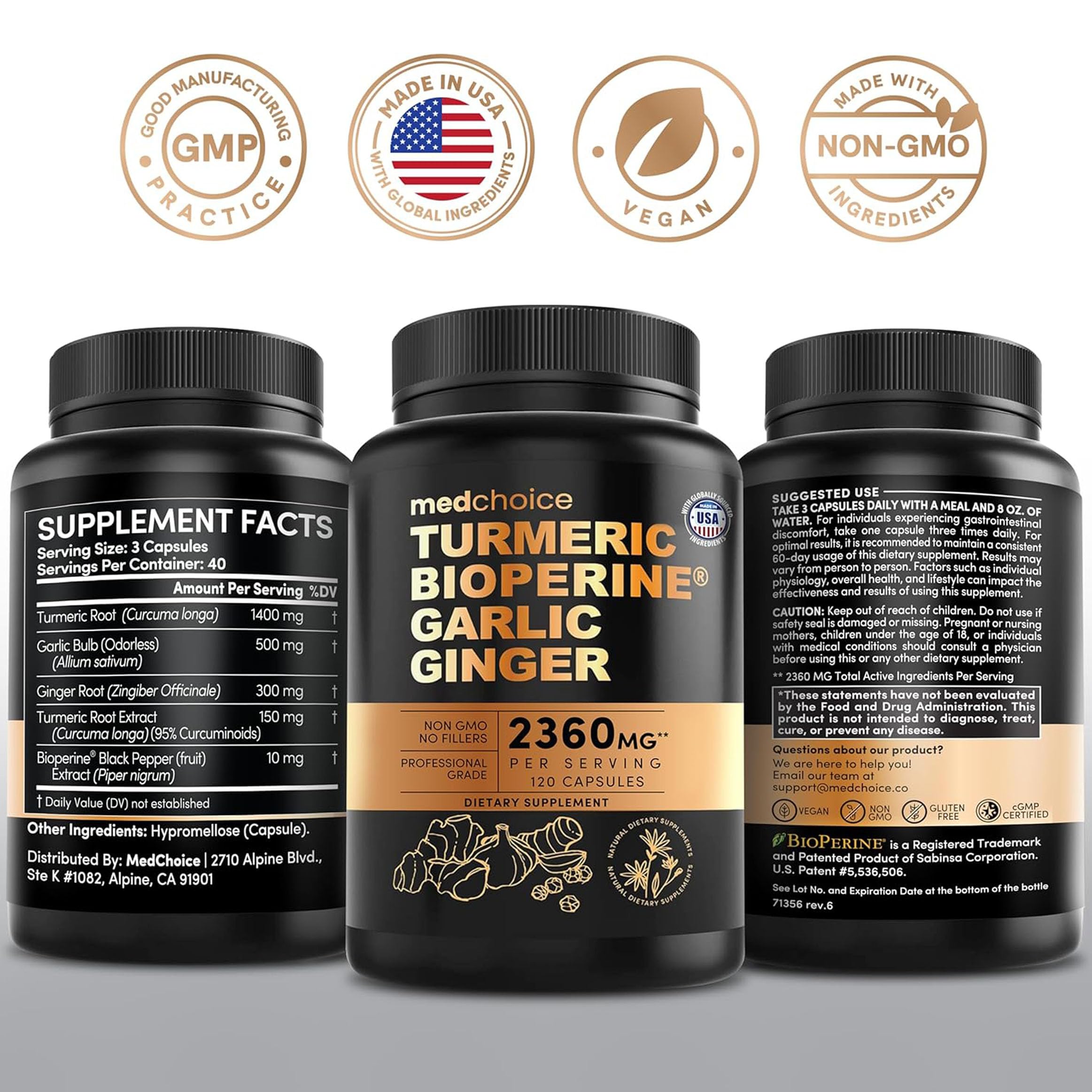 4-in-1 Turmeric Joint Support Supplements with Garlic and BioPerine - 2360 mg High Potency Herbal Blend for Mobility, Everyday Flexibility, Digestive Comfort, Active Aging Support (120ct, Pack of 2)