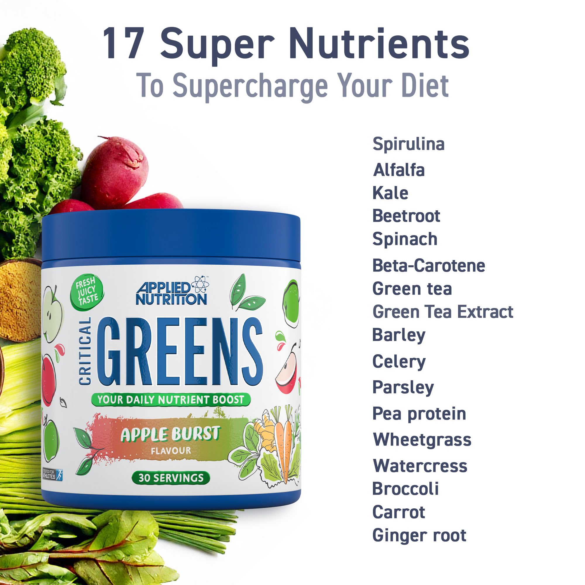 Applied Nutrition Critical Greens Powder and Superfood Blend for Gut Health Energy and Immune Support Vegan Daily Greens Juice Powder (150g - 30 Servings) (Unflavoured)