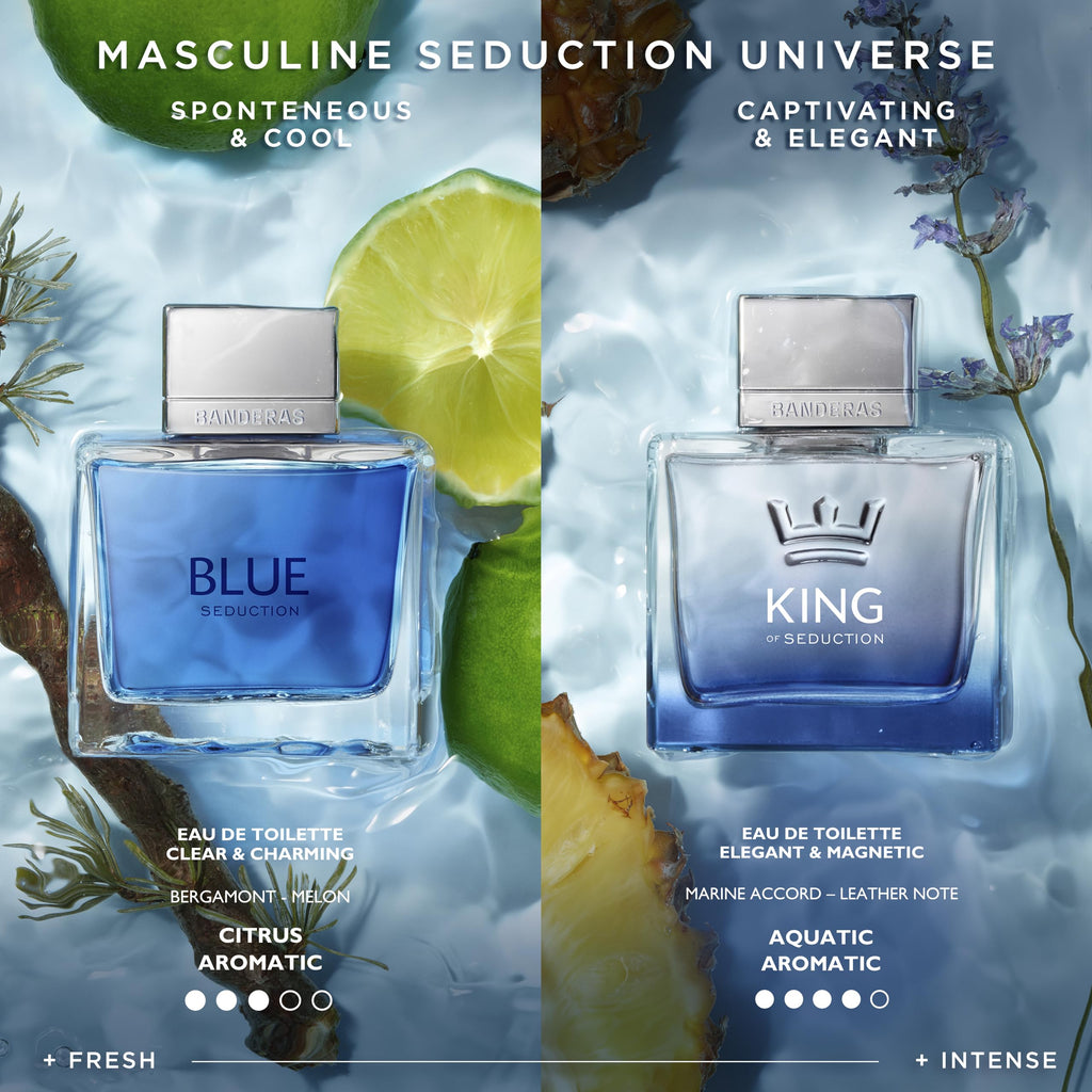 Banderas Blue Seduction Eau De Toilette for Men - Fresh, Romantic, Fruity Scent - Woody, Aquatic Notes of Apple, Sea Water - Ideal for Day Wear - 3.4 Fl Oz