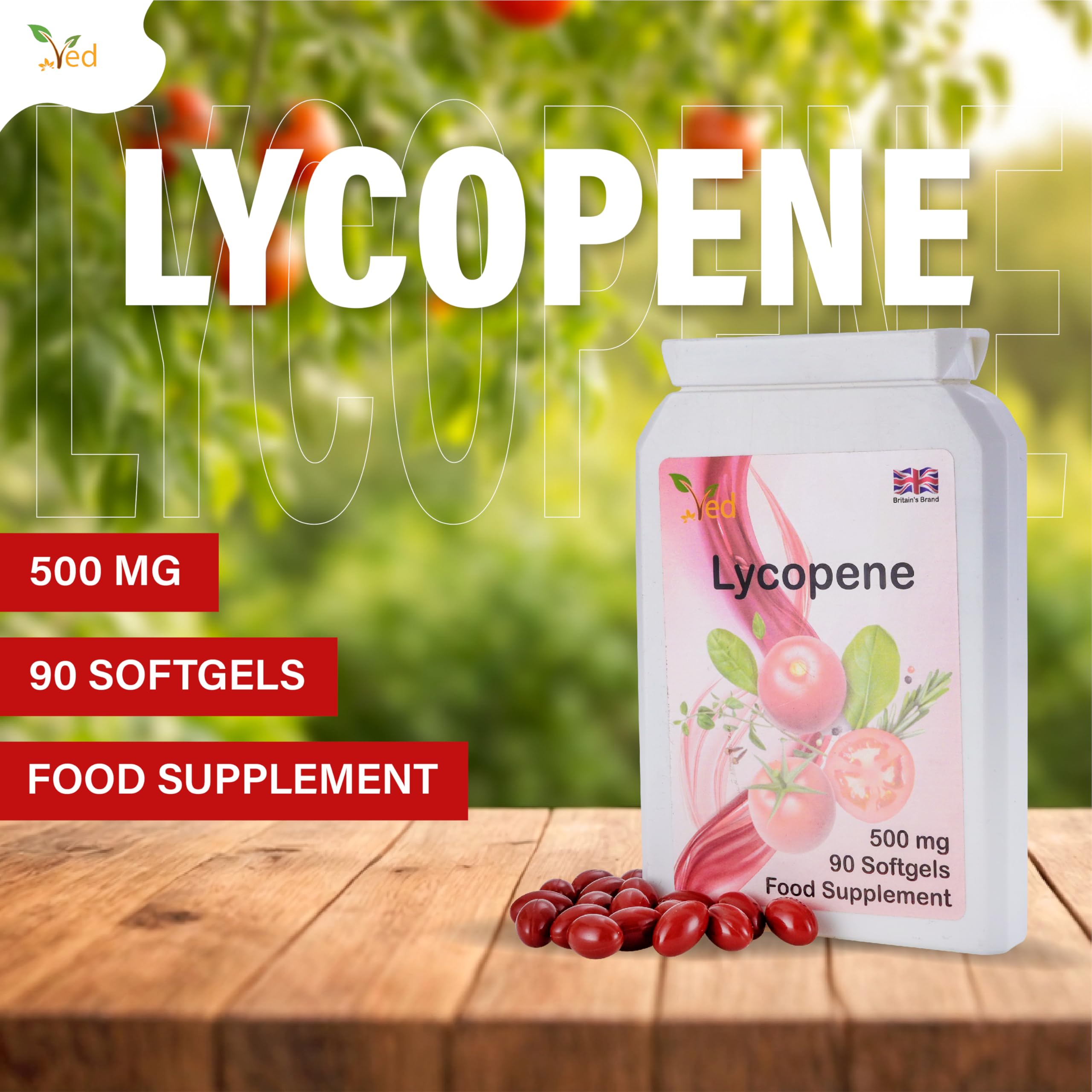Ved Lycopene 500 mg | 90 softgel, 6 Month Supply.(Pack of 2)