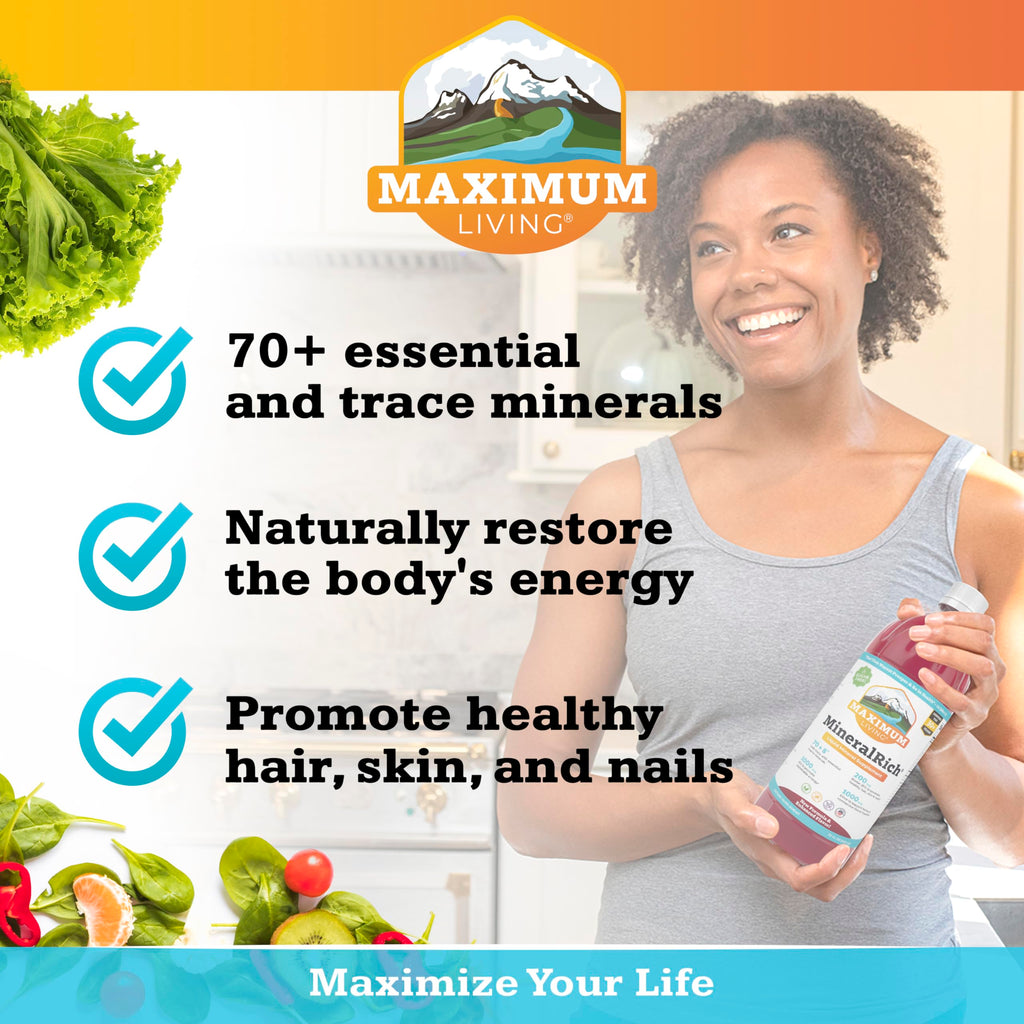 Maximum Living MineralRich - Minerals Supplement - Sugar Free Liquid Blend of Vitamins and Trace Minerals - 32 oz
