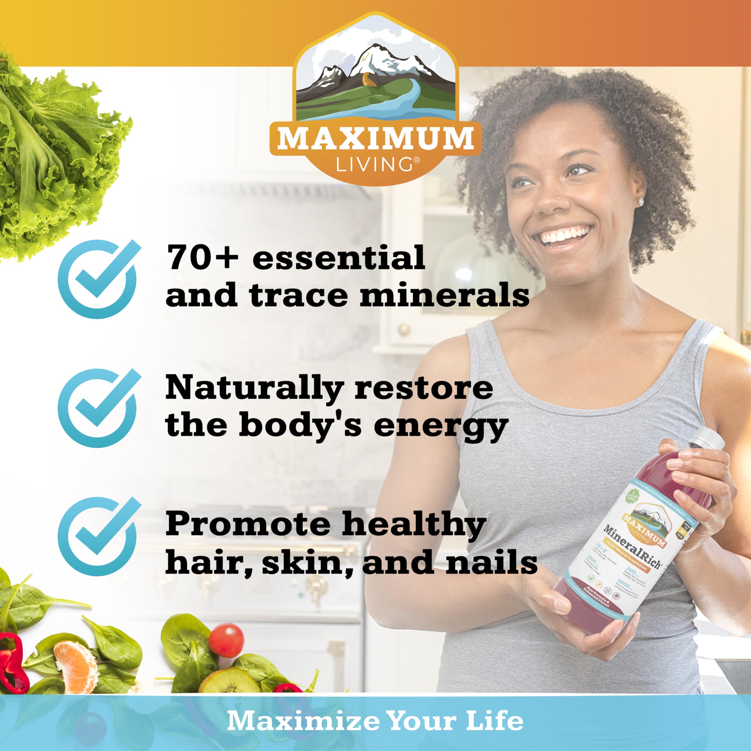 Maximum Living MineralRich - Minerals Supplement - Sugar Free Liquid Blend of Vitamins and Trace Minerals - 32 oz
