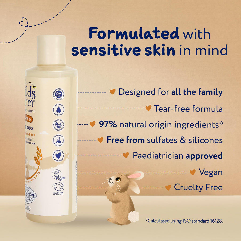 Childs Farm OatDerma Hair Shampoo, Fragrance and Tear Free, Soothing for Sensitive Skin and Scalp, Baby, Kids, 250ml