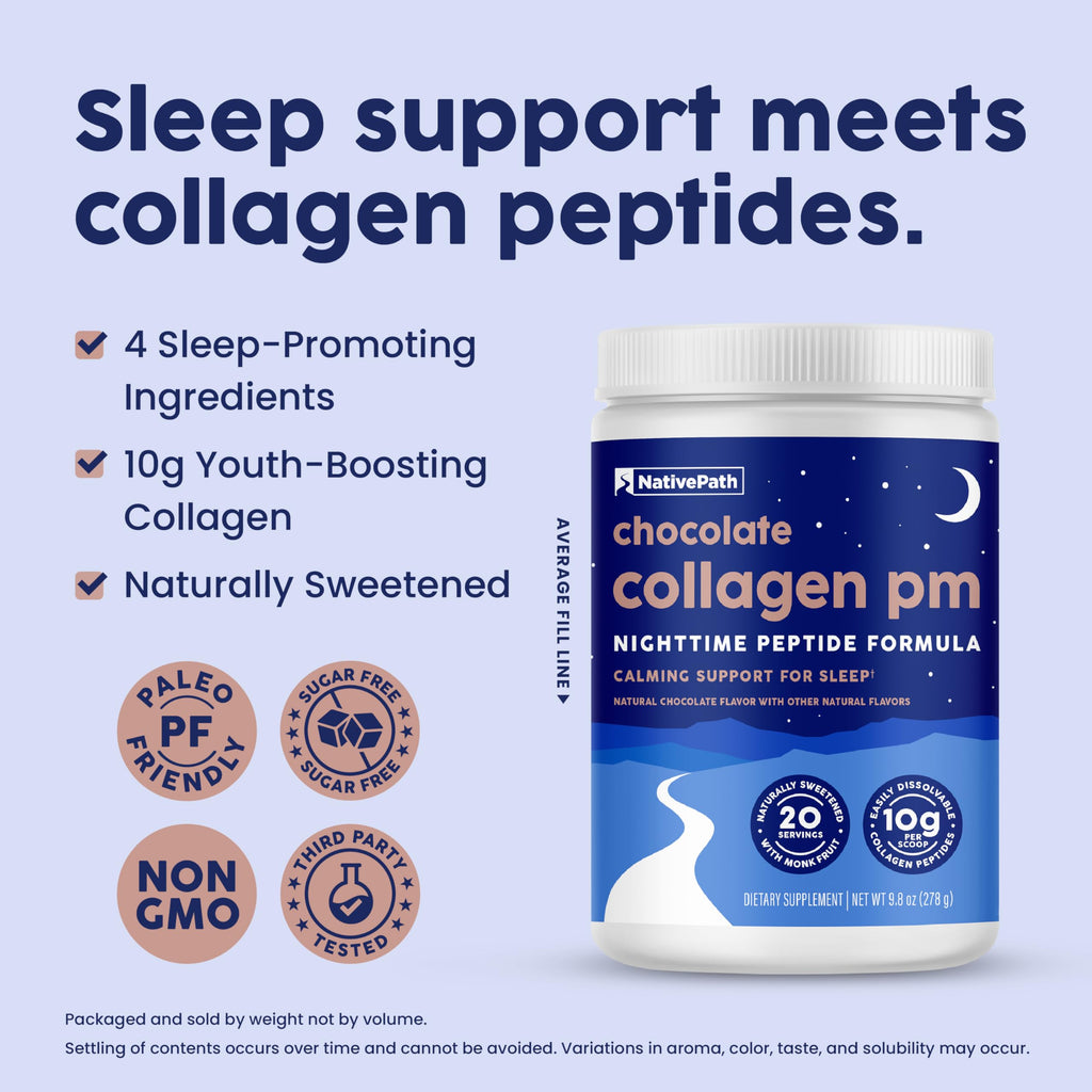 NativePath Collagen PM Chocolate with Melatonin, 20 Servings
