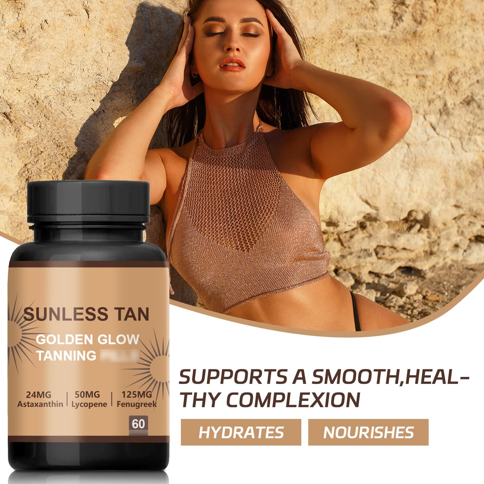 Carotenoid Tanning Blend – Sunless Tan Formula for a Natural Glow, for Face & Body Use – Carotenoid Tanning Blend for Men and Women (60Pcs)