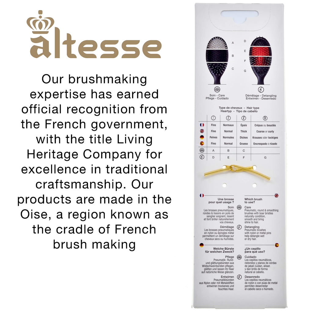 Altesse 1412P Boar Bristle Round Brush for Blow Drying (55mm) Large Dark Beechwood Handle with 12 Rows Boar Bristle Hair Brush Round Hair Brush for Women Long Hair of All Types. Handmade in France