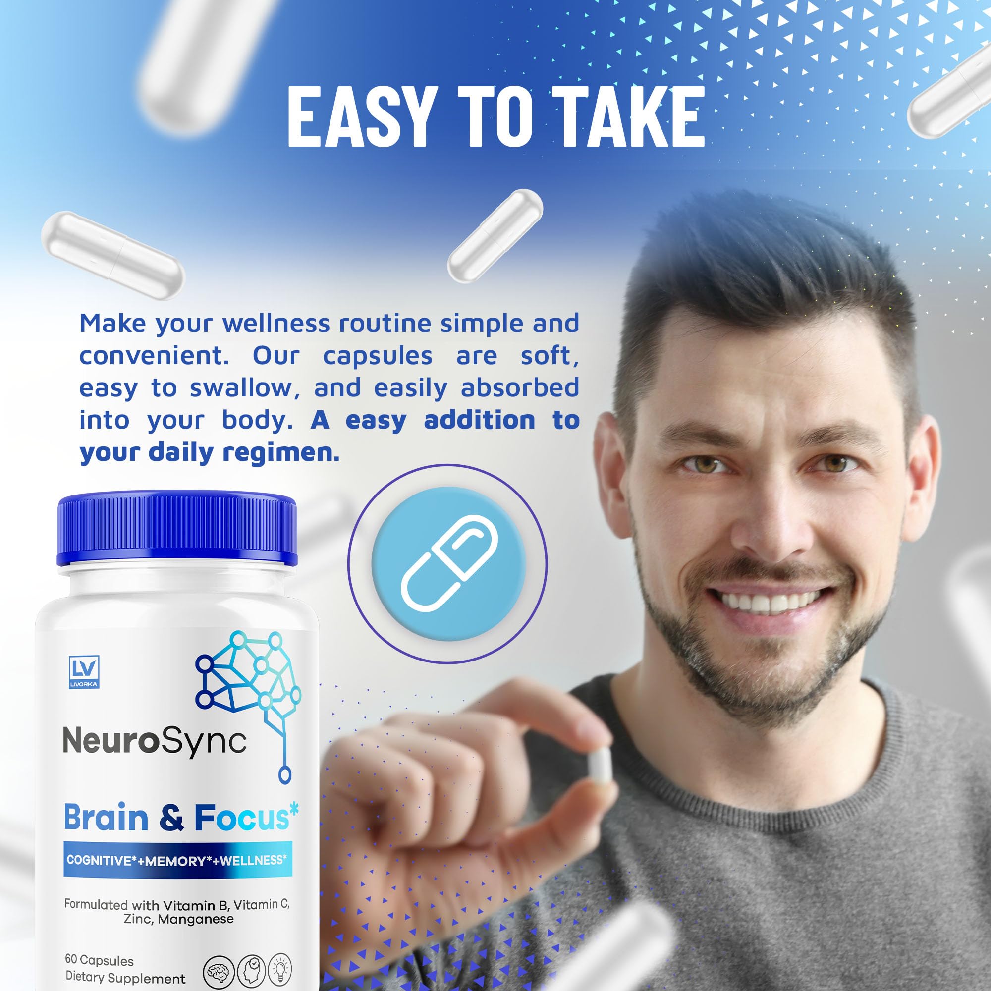 (5 Pack) NeuroSync Brain Capsules, Neuro Sync Brain & Focus, NeuroSync Brain, NeuroSync Advanced Formula Capsules, NeuroSync Brain and Focus, NeuroSync Brain Supplement, 300 Capsules for 5 Months