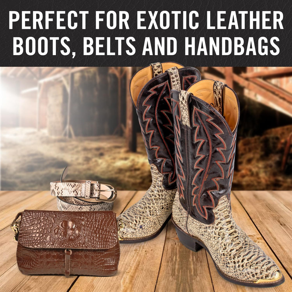 Exotic Leather Conditioner for Boots — 3-in-1 Cleaner, Conditioner & Protectant for Ostrich, Python, Lizard, Caiman & Snakeskin, Leather Boot Care Kit for Cowboy Boots, 8 fl oz Spray, Made in USA