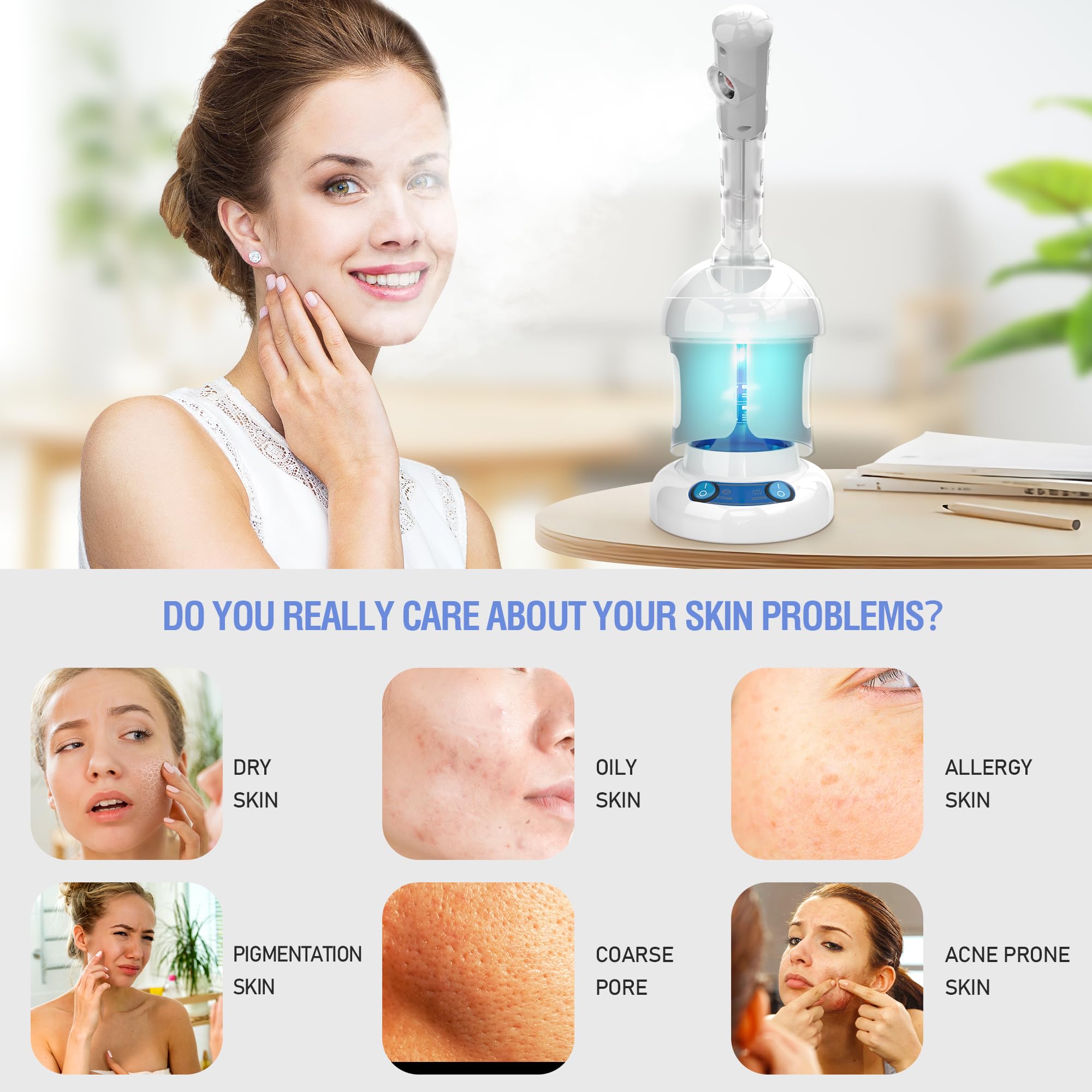 Kingsteam Facial Steamer - Ozone Steamer with Extendable Arm - Professional Nano Ionic Facial Steamer for Deep Cleaning - Portable for Personal Care Use at Home or Salon
