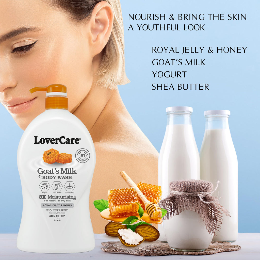 LoverCare Goat's Milk Moisturizing Body Wash Shower Cream Royal Jelly & Honey 40.7 Fl.Oz - 2-pack…