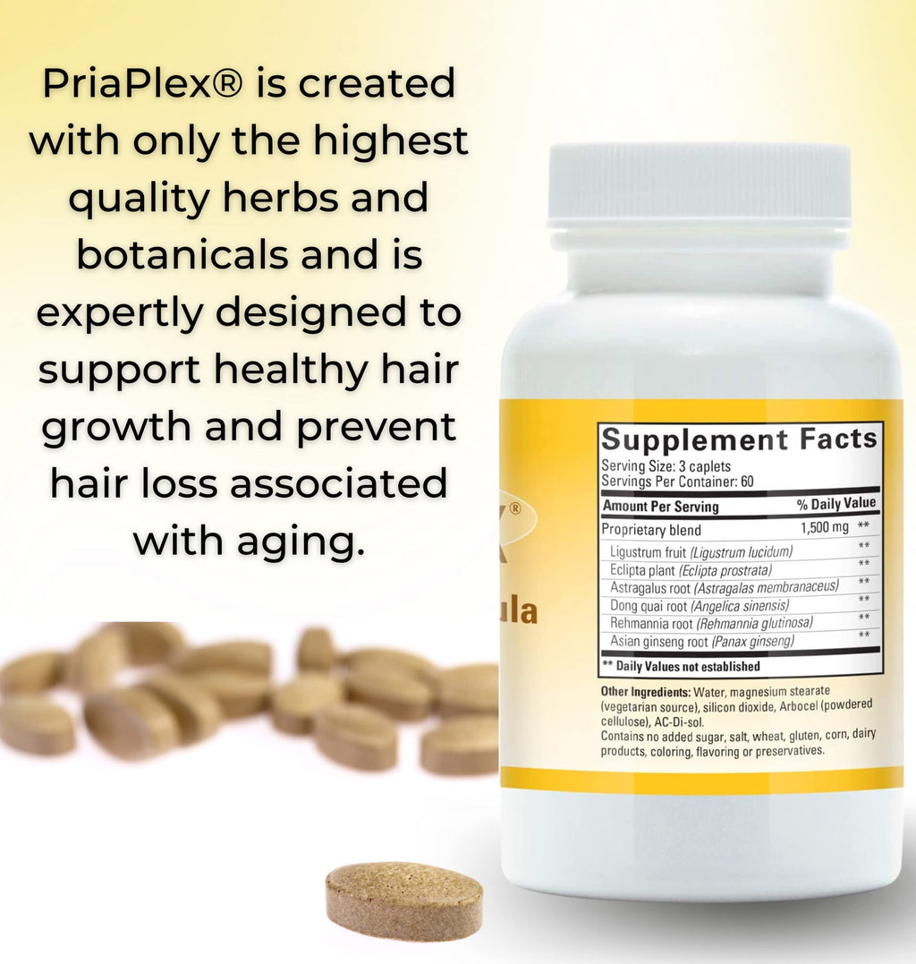 PriaPlex Natural Hair Growth Supplement for Hair Loss for Men and Women, Supporting Healthy Hair Regrowth (180 Caplets)