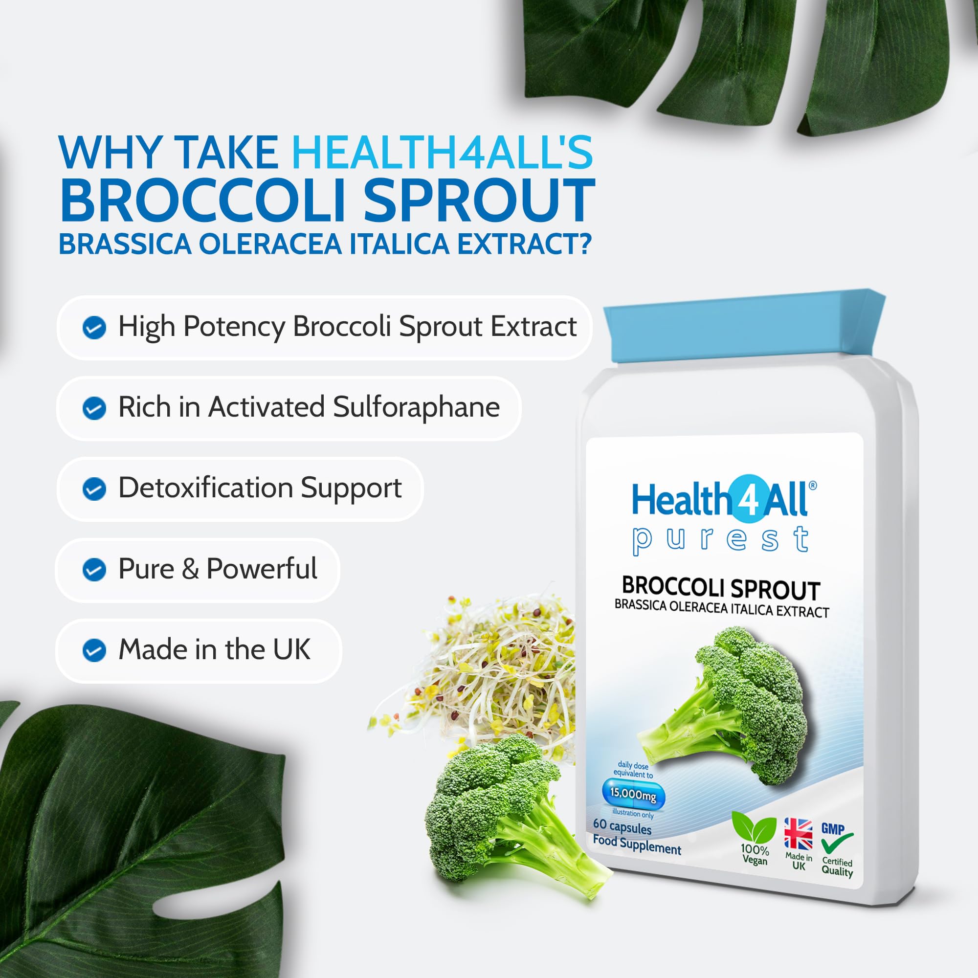 Broccoli Sprout Extract 15,000mg - 7500mcg Sulphoraphane, 60 Vegan Capsules